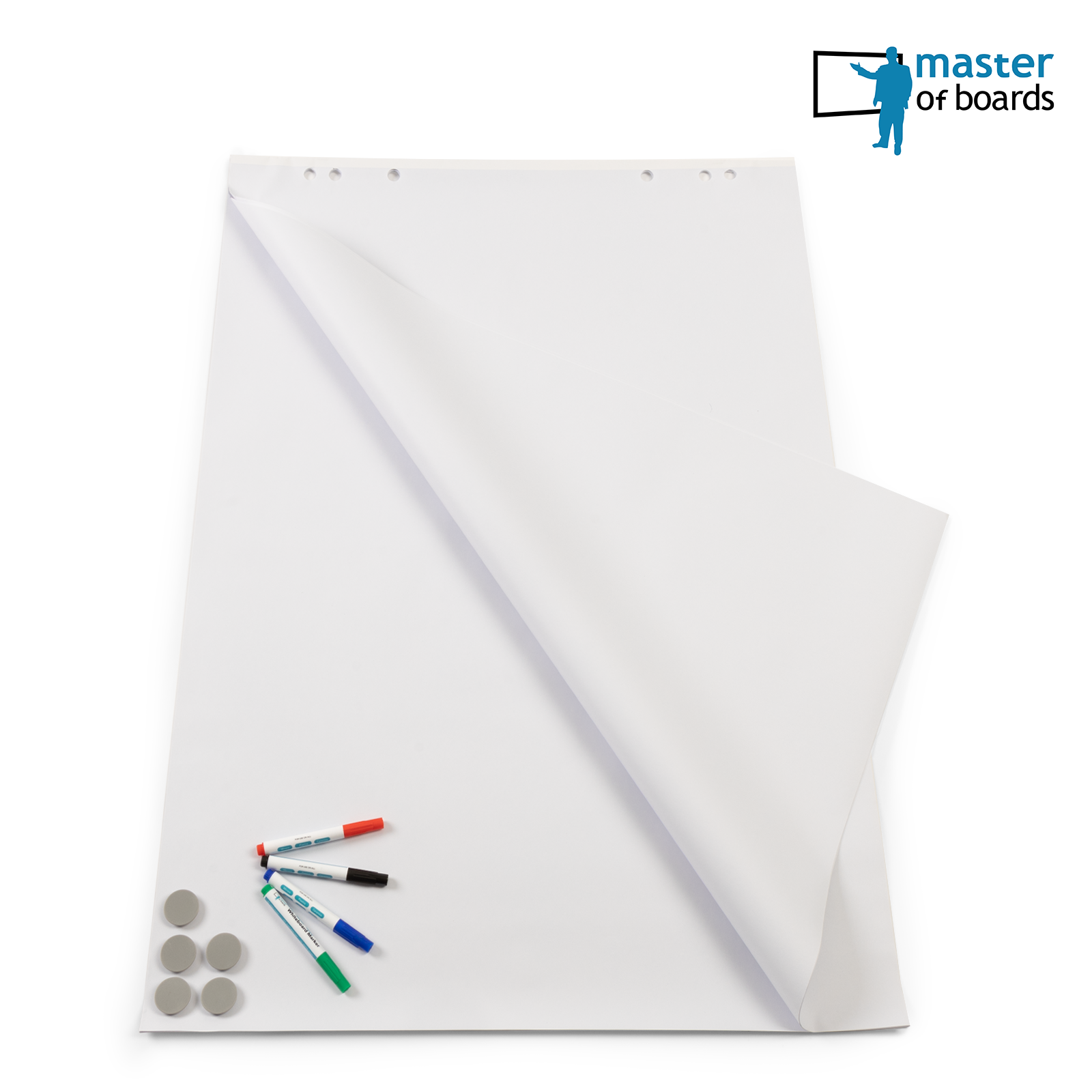 Flipchart Zubehör-Set | Master of Boards | Grundausstattung für Flipcharts | Mit Block, Markern & Magneten