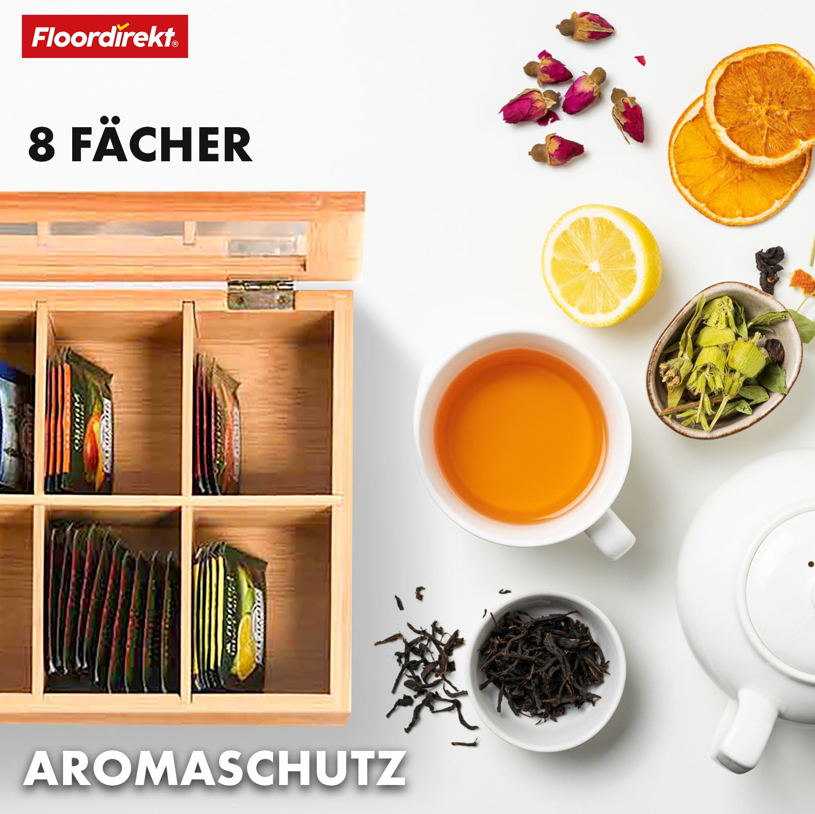 Bambusowe pudełko na herbatę z pokrywką | Praktyczne i stylowe przechowywanie herbaty | Dostępne w dwóch rozmiarach