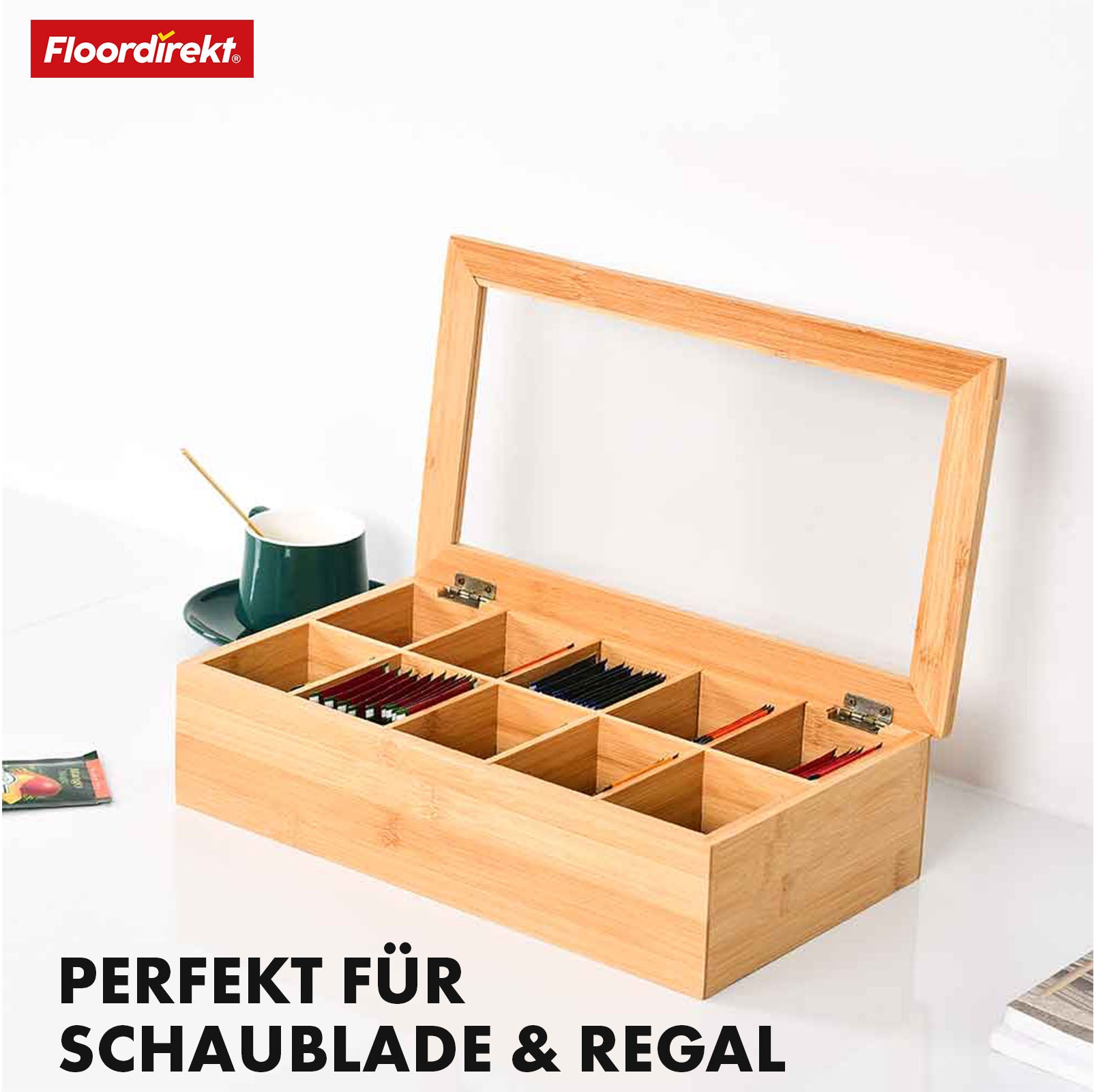 Bambusowe pudełko na herbatę z pokrywką | Praktyczne i stylowe przechowywanie herbaty | Dostępne w dwóch rozmiarach