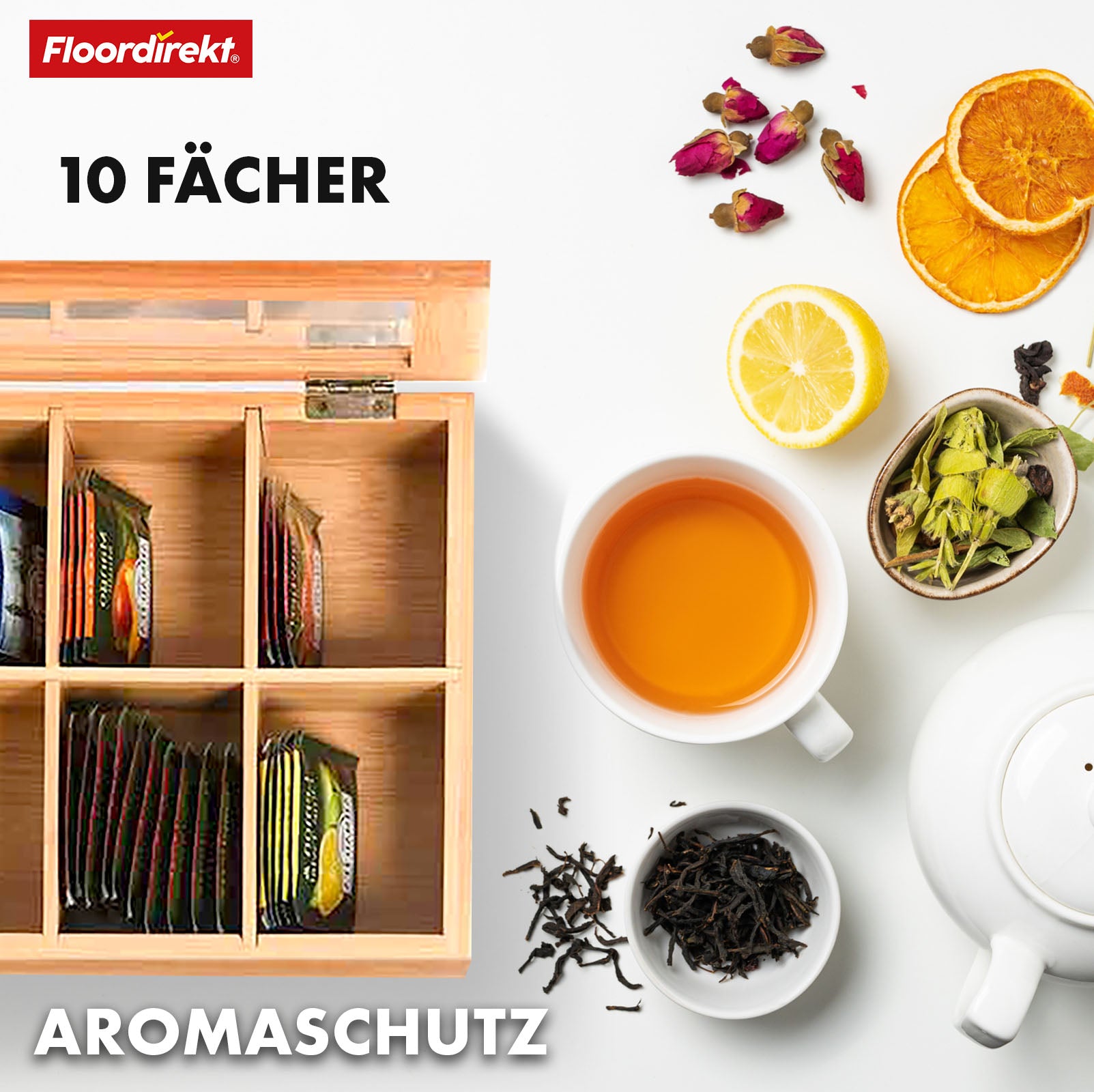 Bambusowe pudełko na herbatę z pokrywką | Praktyczne i stylowe przechowywanie herbaty | Dostępne w dwóch rozmiarach