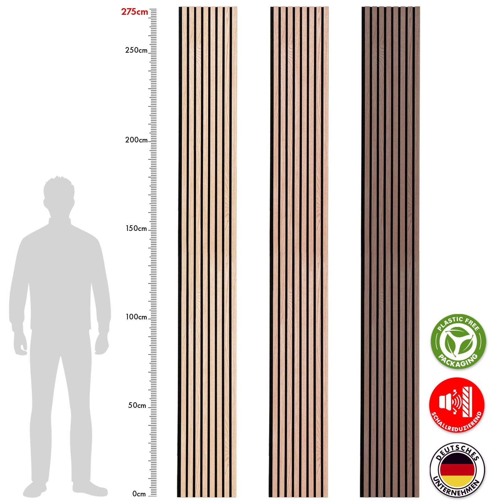 Panele akustyczne o wyglądzie drewna | Ponadczasowy design zapewniający przyjemną akustykę pomieszczenia | Dostępne w 3 wzorach i 2 rozmiarach
