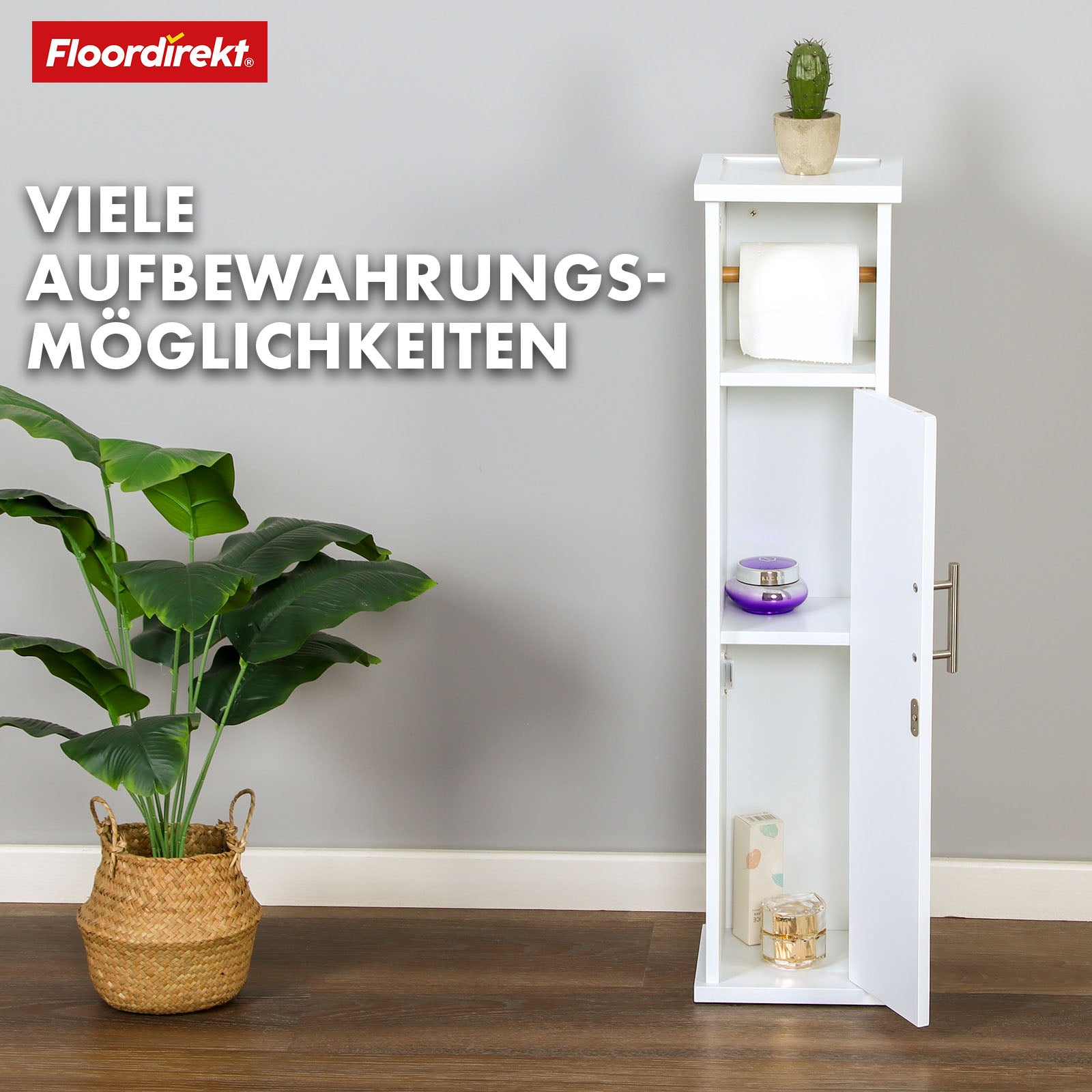 Szafka łazienkowa | Wisconsin | Szafka toaletowa z praktycznym uchwytem na papier toaletowy do małych pomieszczeń