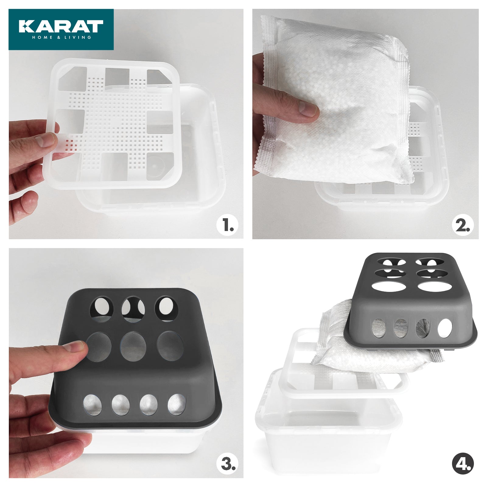 ZESTAW 4 osuszaczy | Osuszacz pokojowy w 6 kolorach i 2 wzorach | Możliwość wielokrotnego napełniania i wielokrotnego użytku