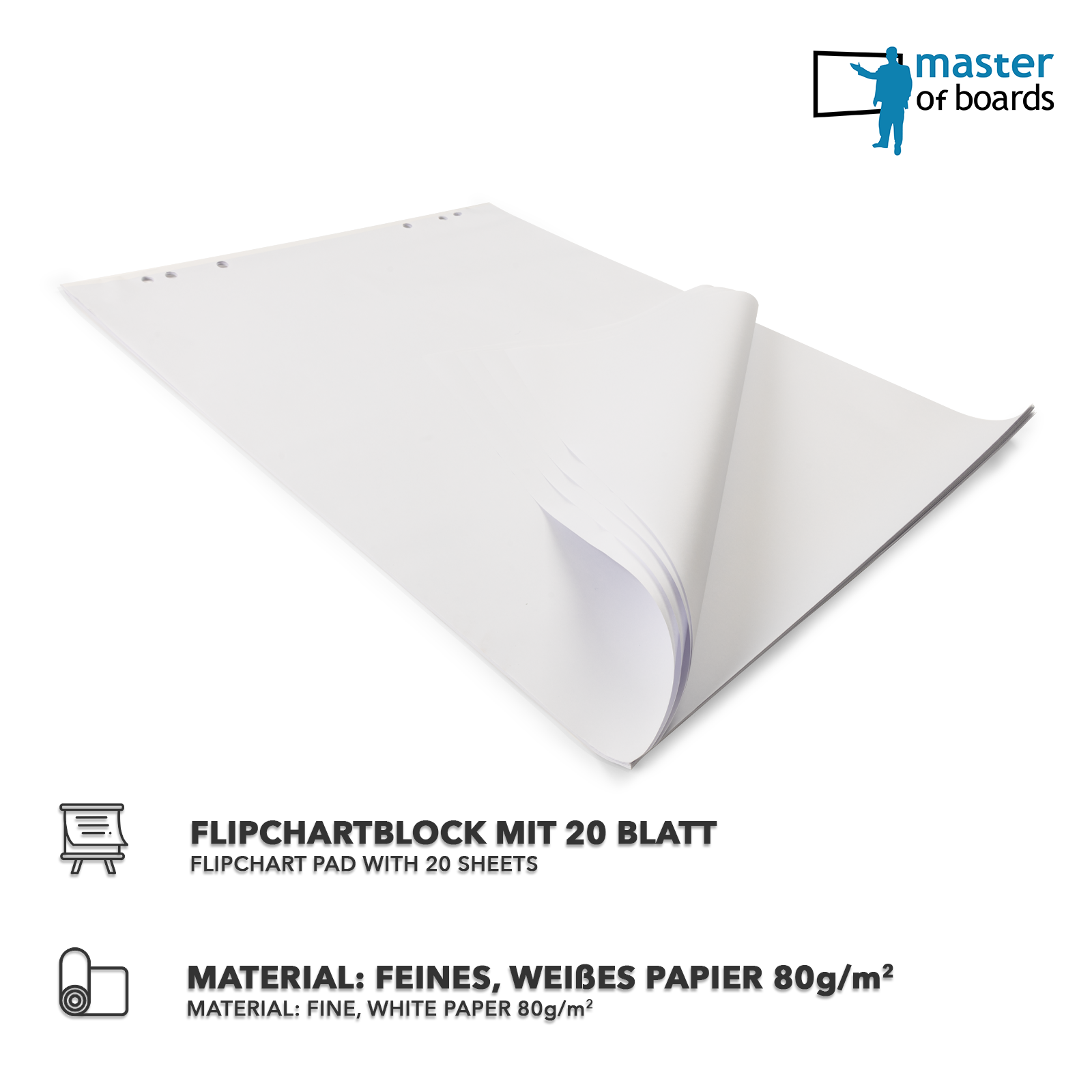 Flipchart Zubehör-Set | Master of Boards | Grundausstattung für Flipcharts | Mit Block, Markern & Magneten
