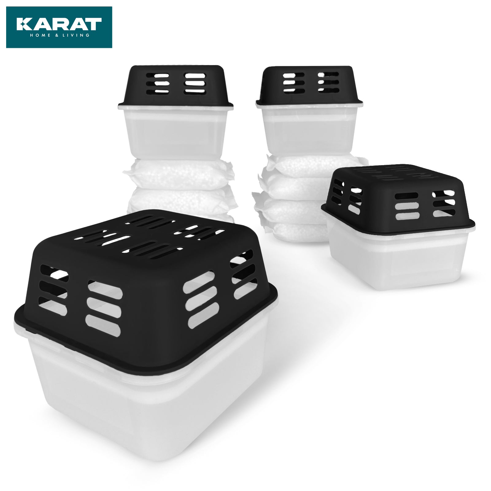 ZESTAW 4 osuszaczy | Osuszacz pokojowy w 6 kolorach i 2 wzorach | Możliwość wielokrotnego napełniania i wielokrotnego użytku