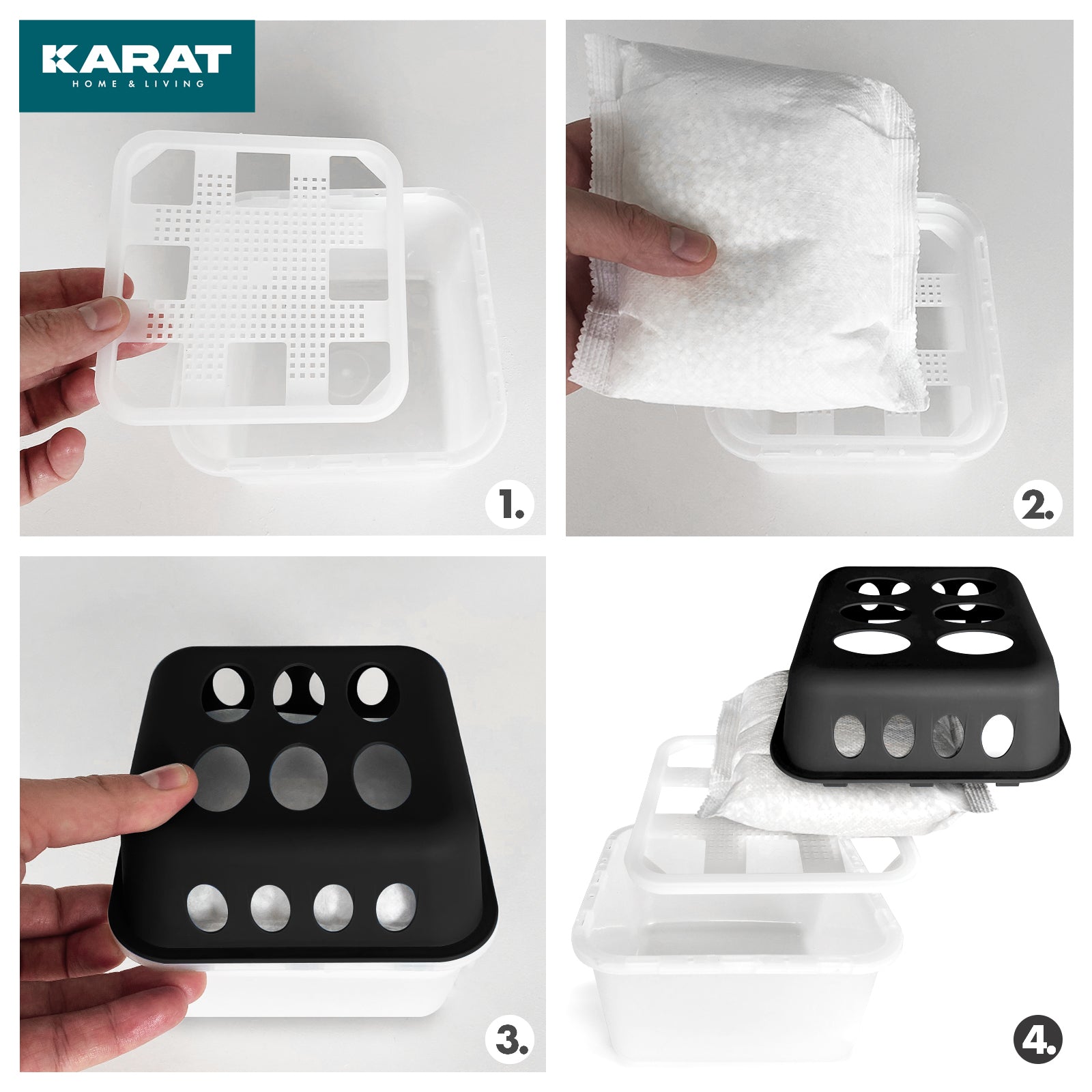 ZESTAW 4 osuszaczy | Osuszacz pokojowy w 6 kolorach i 2 wzorach | Możliwość wielokrotnego napełniania i wielokrotnego użytku