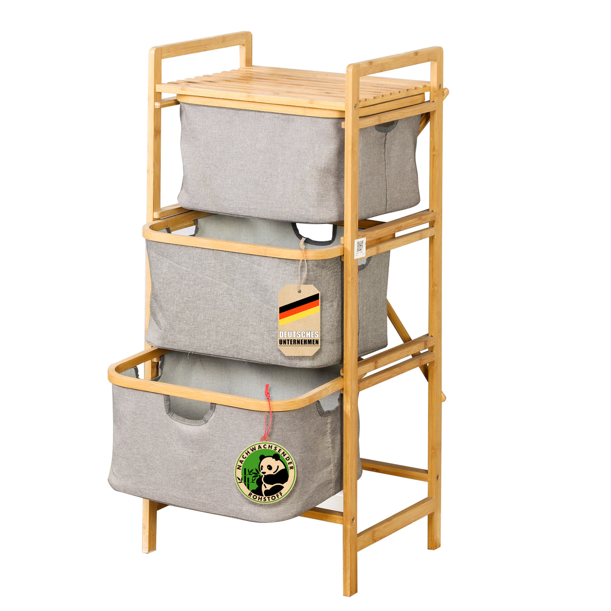 Bambusowy kosz na pranie | Missouri | Stylowy, zrównoważony sortownik prania z 3 przegrodami
