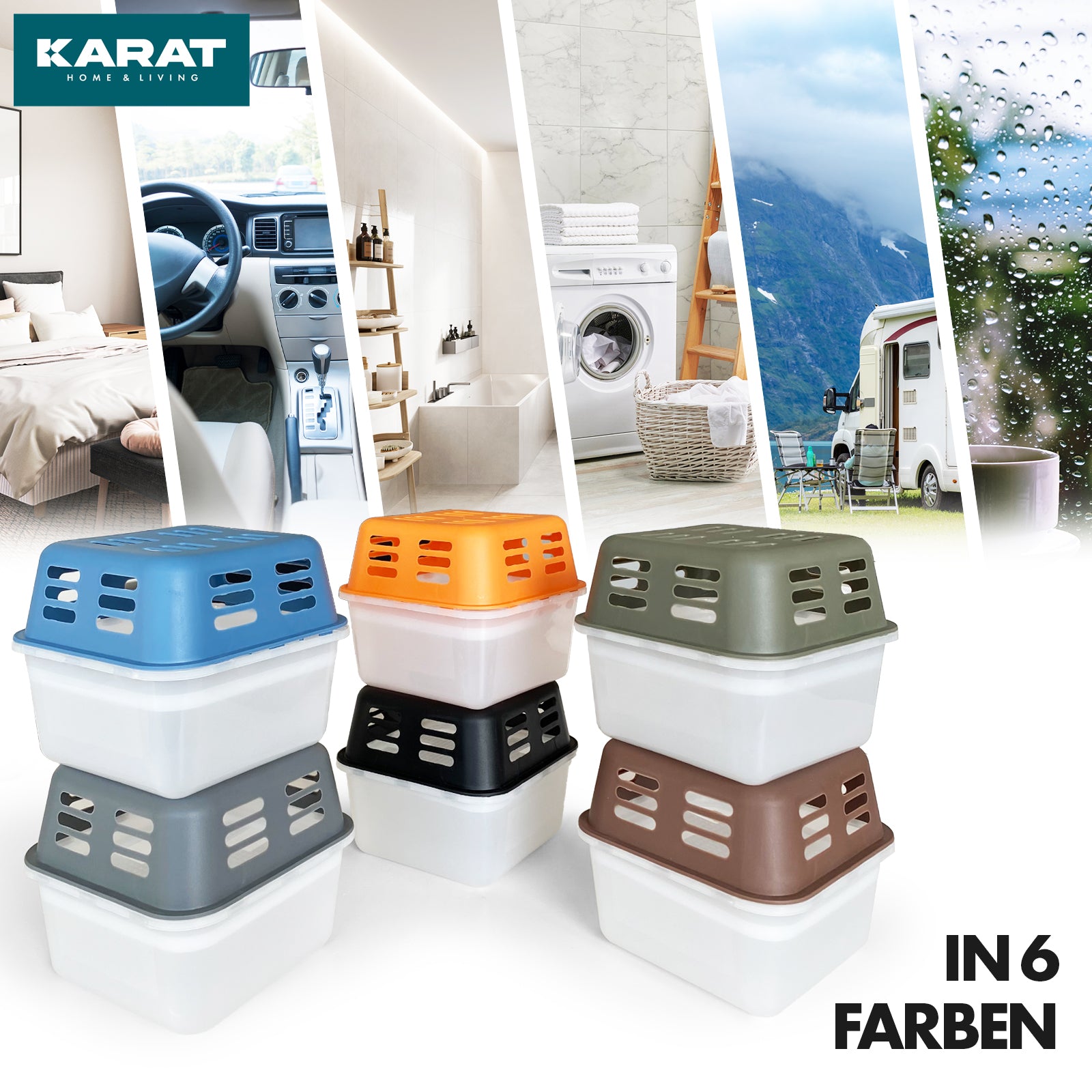 ZESTAW 4 osuszaczy | Osuszacz pokojowy w 6 kolorach i 2 wzorach | Możliwość wielokrotnego napełniania i wielokrotnego użytku