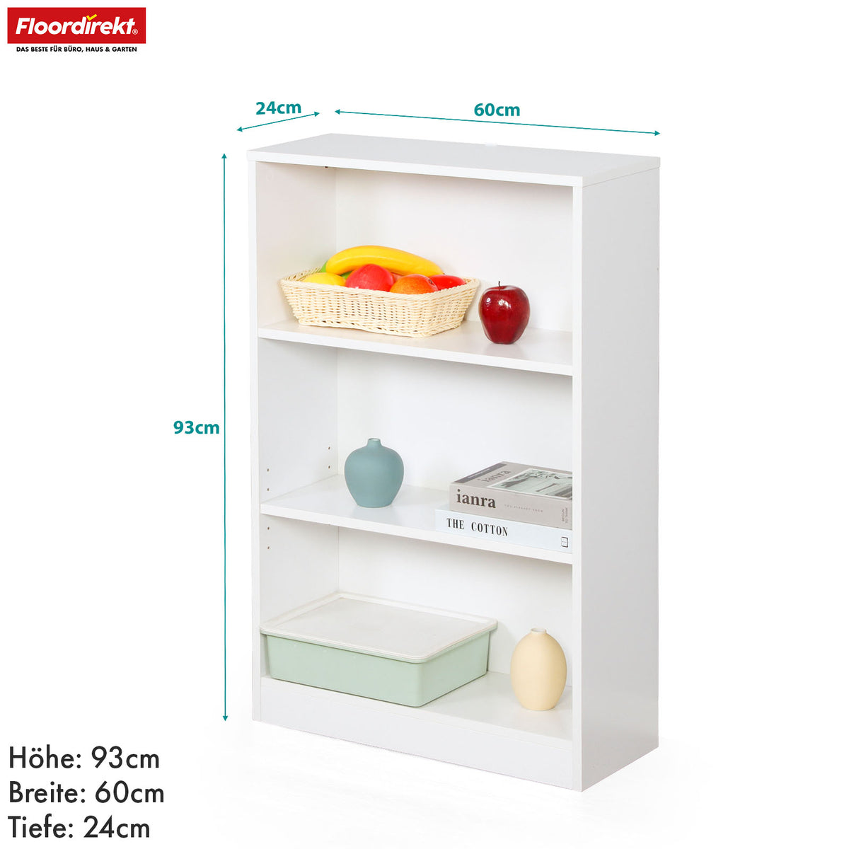 Regał na książki | Maine | Biały drewniany regał na książki z 3/4/6 półkami | Otwarty i oszczędzający miejsce do salonu, biura i nie tylko