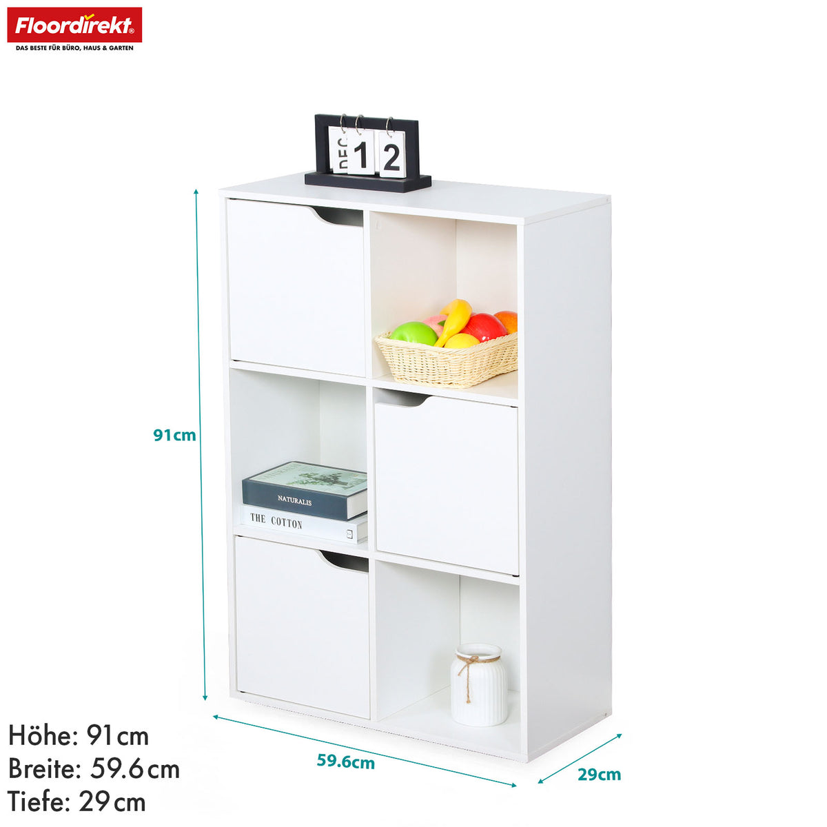 Regał | Connecticut | Biały regał MDF z półkami i drzwiami, zabezpieczenie przed przechyleniem, 2 rozmiary