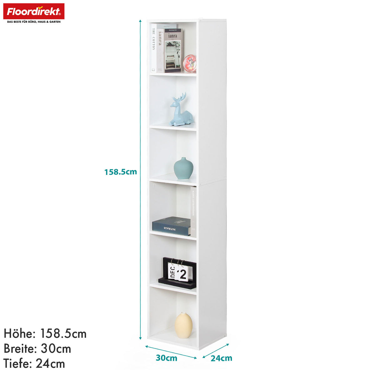 Regał na książki | Delaware | Półka stojąca z 6 otwartymi półkami, oszczędzająca miejsce i nowoczesna