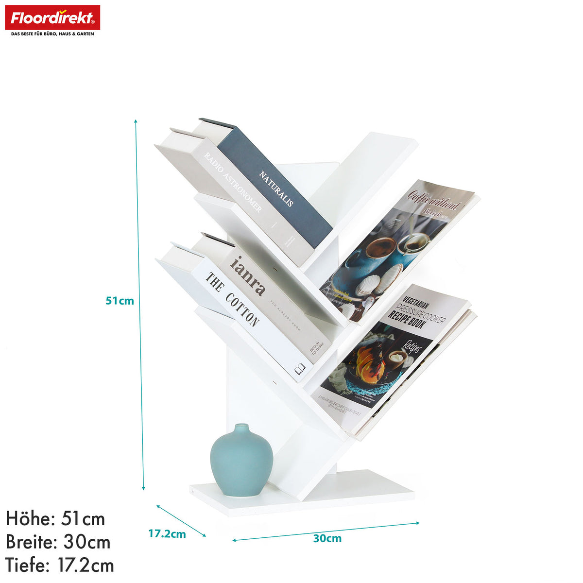 Regał na książki | Louisiana | Regał stojący w kształcie drzewa w kolorze białym z 5 lub 9 półkami wykonanymi z drewna