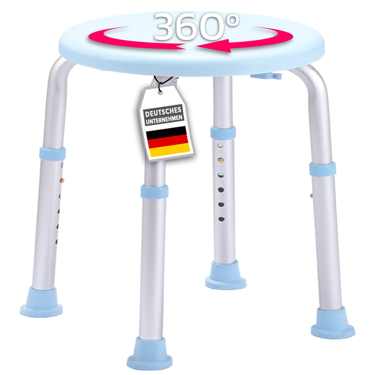 Stołek pod prysznic i do wanny | Pedro | Regulacja wysokości i obracanie o 360° | Antypoślizgowy i wytrzymujący obciążenie do 150 kg