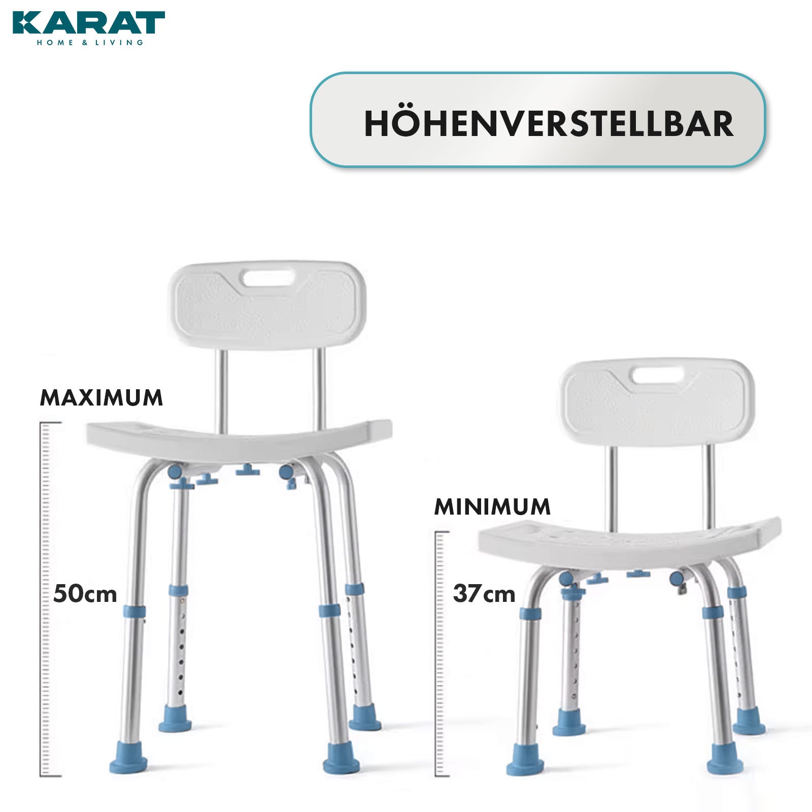 Stołek pod prysznic | Jonah | Regulowana wysokość z oparciem | Ergonomiczne krzesło do wanny i pod prysznic, antypoślizgowe i stabilne, nośność do 150 kg