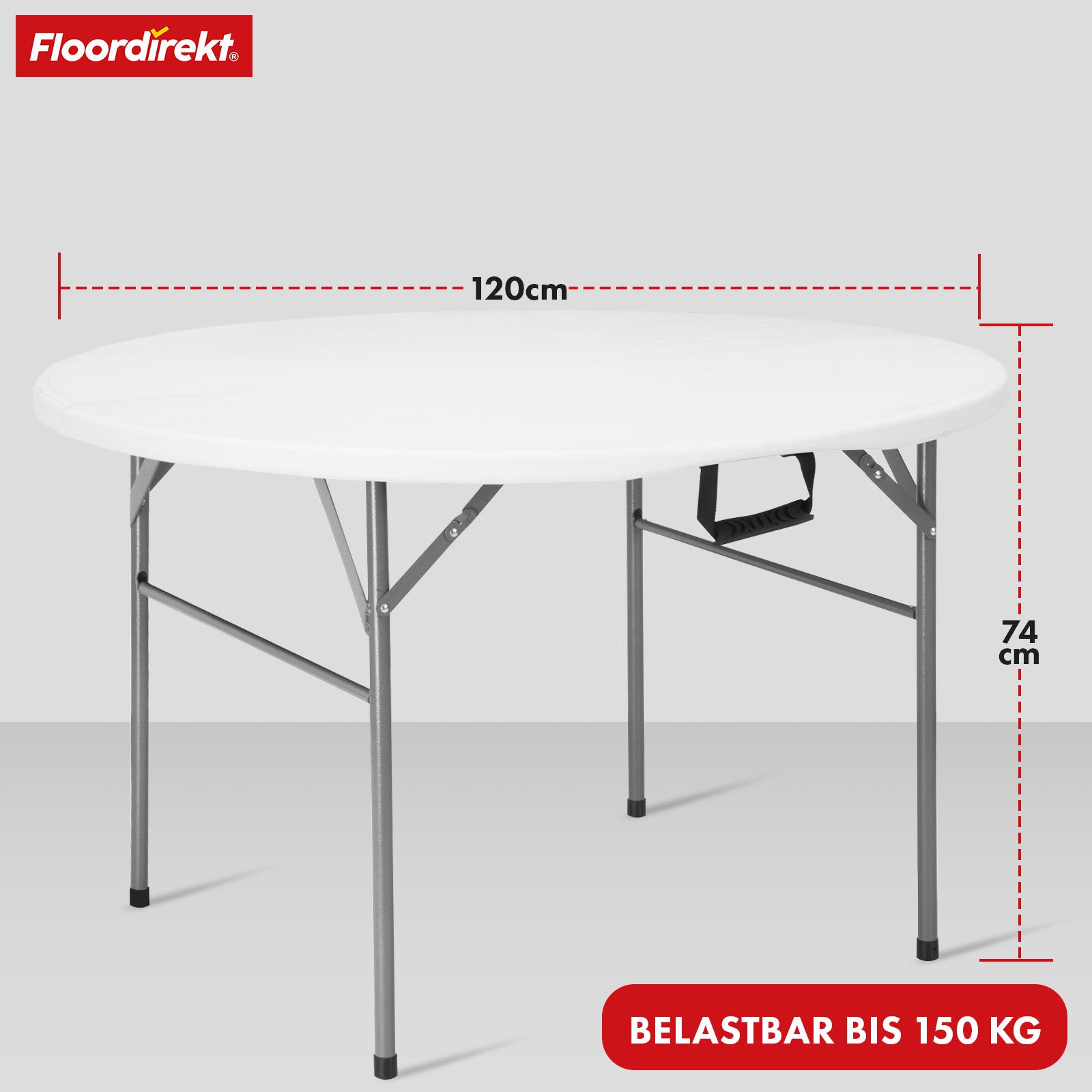 Stół składany | Shiga | Okrągły biały stół ogrodowy | Składany z uchwytem do przenoszenia | Średnica 120 cm