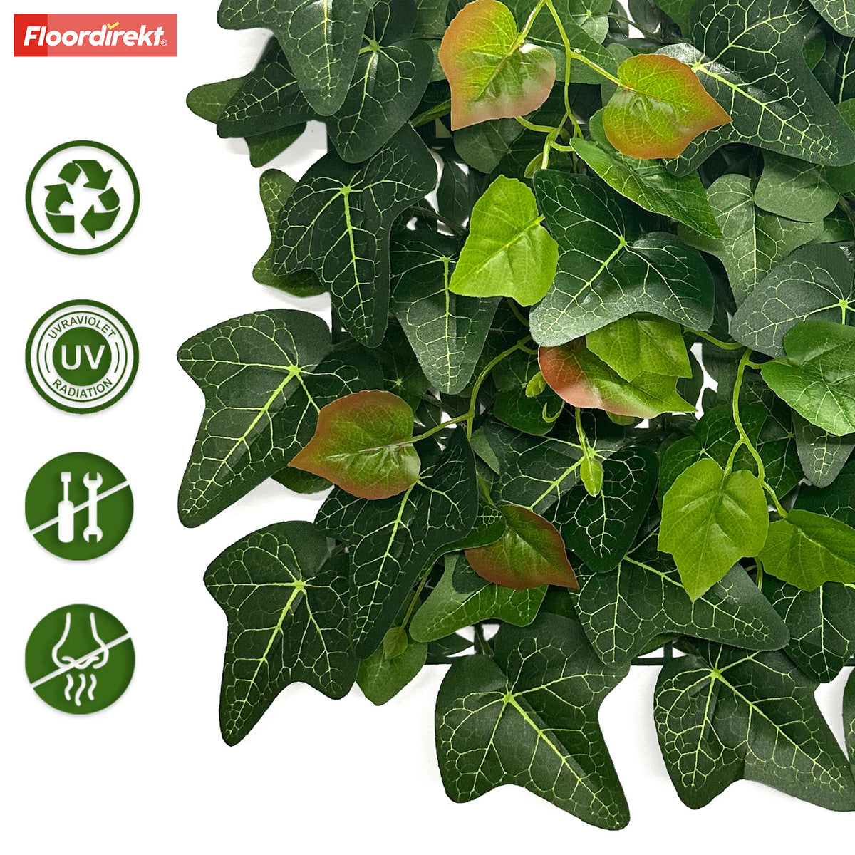 Ściana roślin | Ivy | Długotrwała sztuczna roślina z liśćmi bluszczu do nowoczesnego wystroju wnętrz | 33 x 33 cm