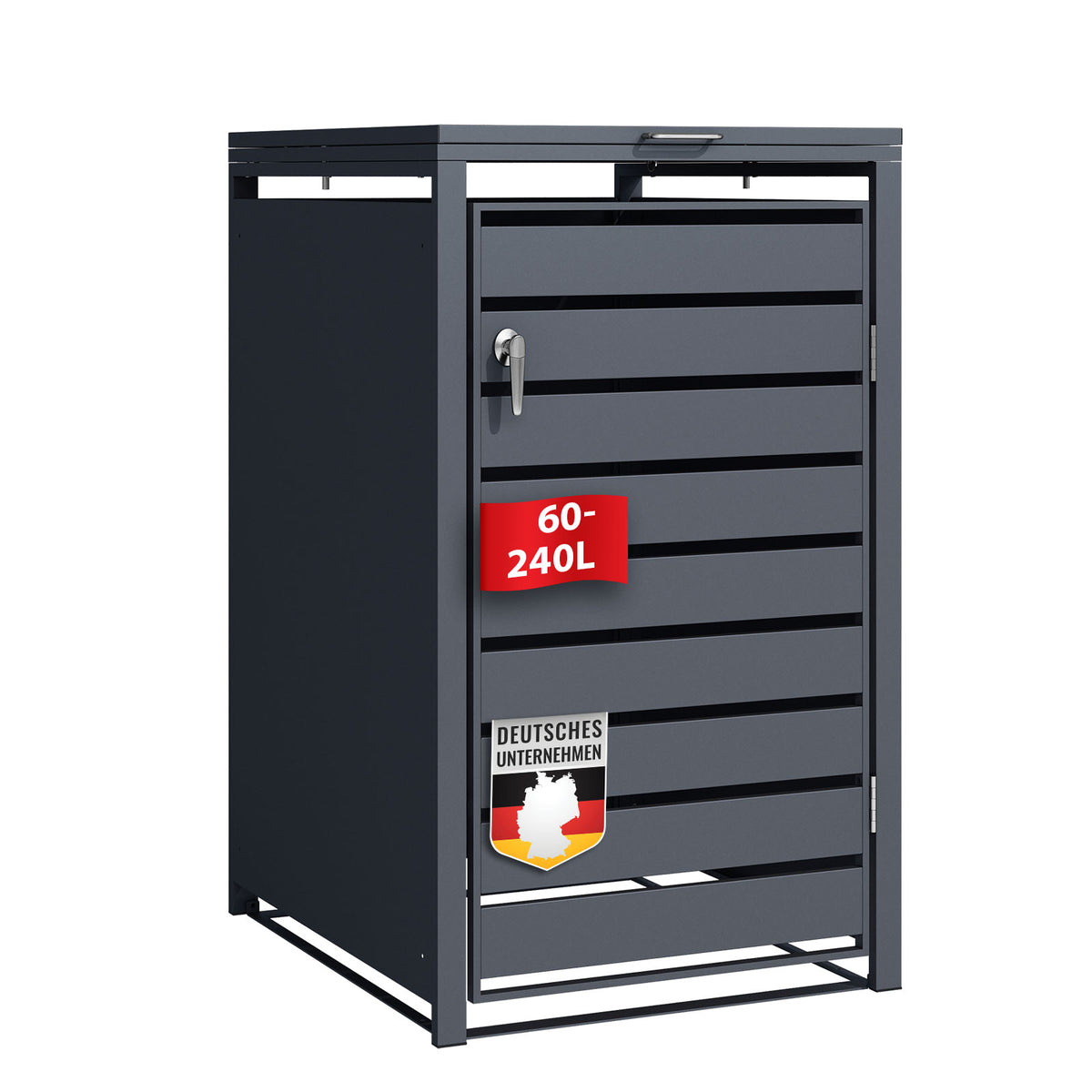 Pojemnik na odpady | Magnus | Odporna na warunki atmosferyczne obudowa kosza na śmieci w kolorze antracytowym z ramą ze stali nierdzewnej | 1-3 drzwi | Nadaje się do pojemników na odpady o pojemności 60-240 l