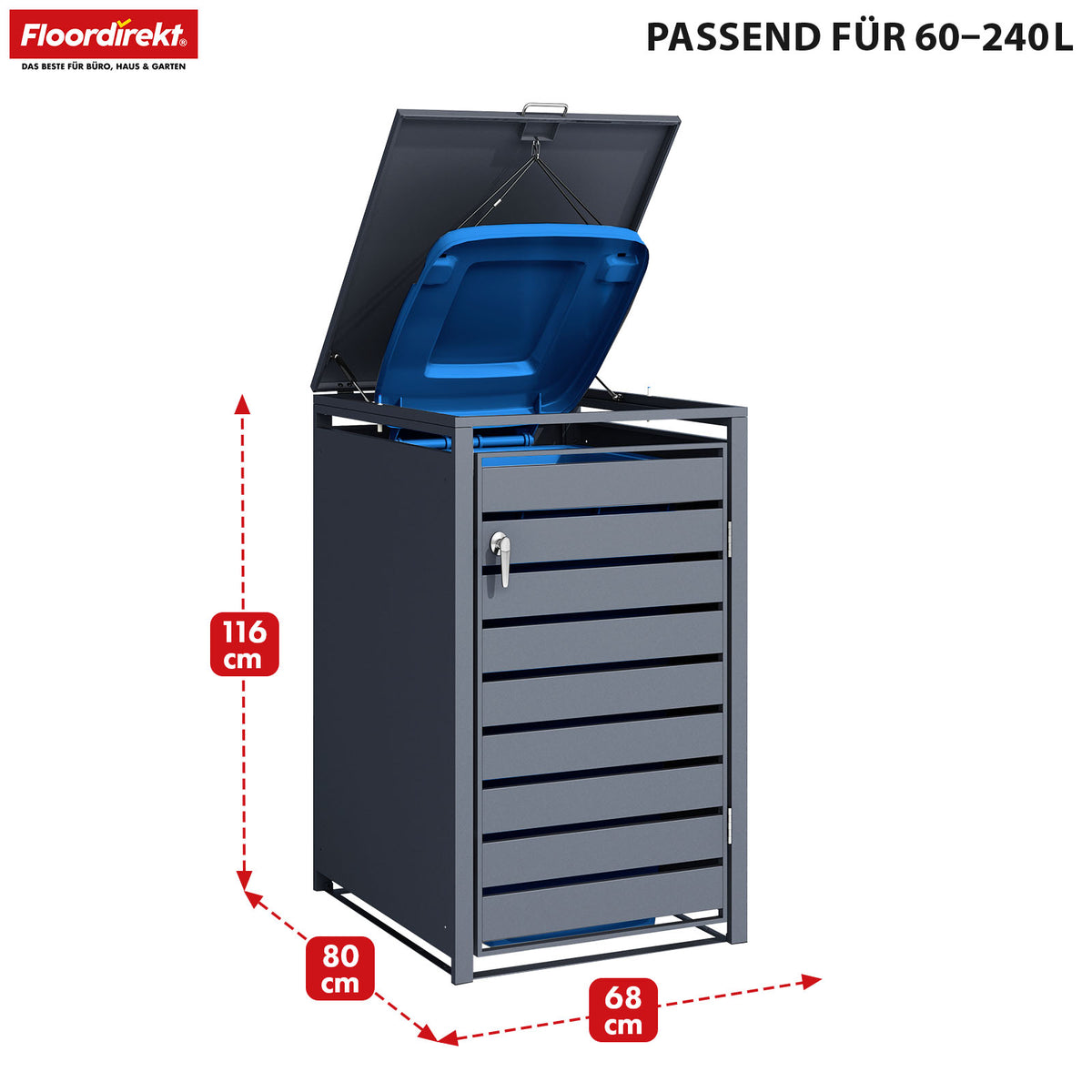 Pojemnik na odpady | Magnus | Odporna na warunki atmosferyczne obudowa kosza na śmieci w kolorze antracytowym z ramą ze stali nierdzewnej | 1-3 drzwi | Nadaje się do pojemników na odpady o pojemności 60-240 l