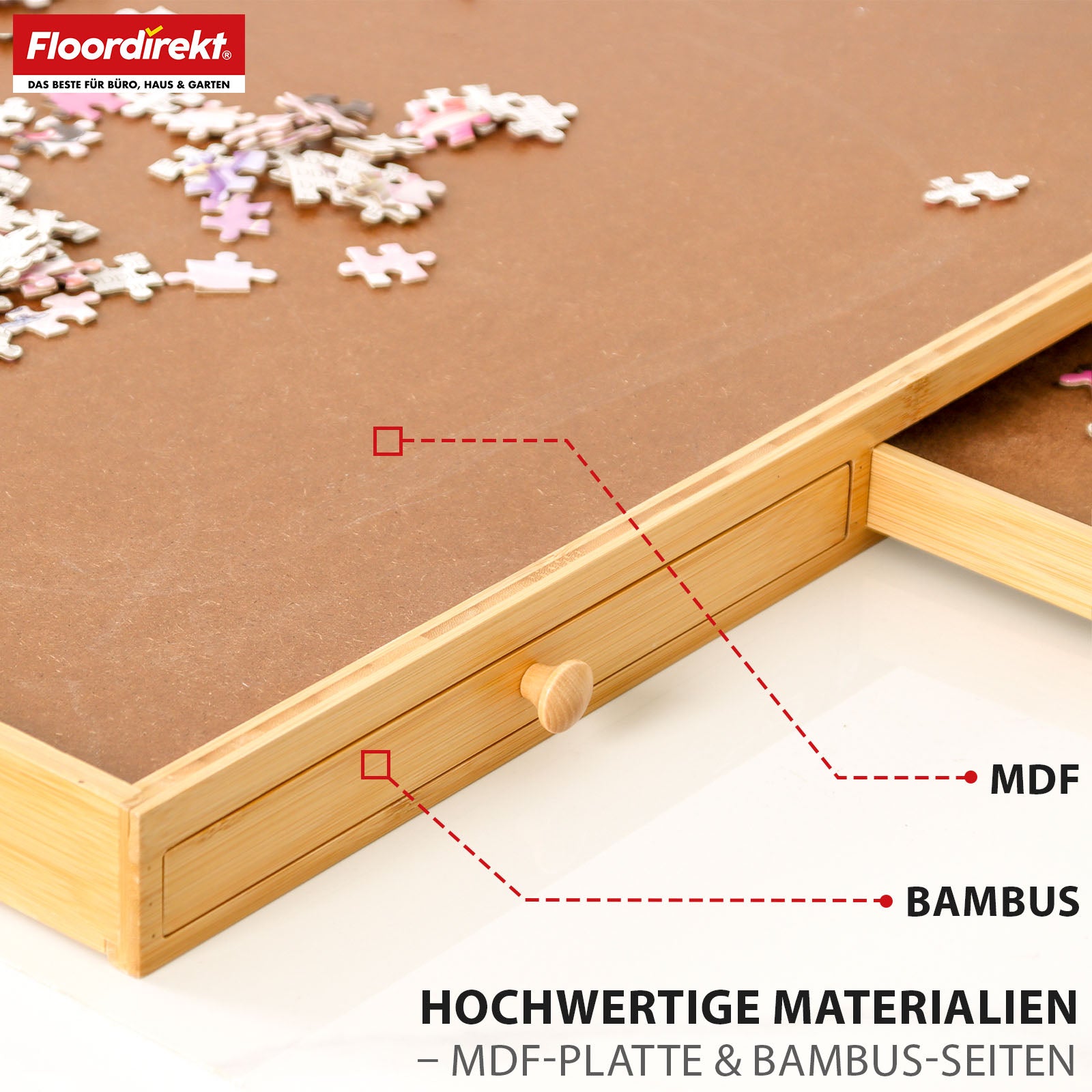 Stolik do puzzli | Yukon | Kompaktowa podstawa do puzzli z szufladami wykonana z bambusa i MDF | Do 1000 elementów