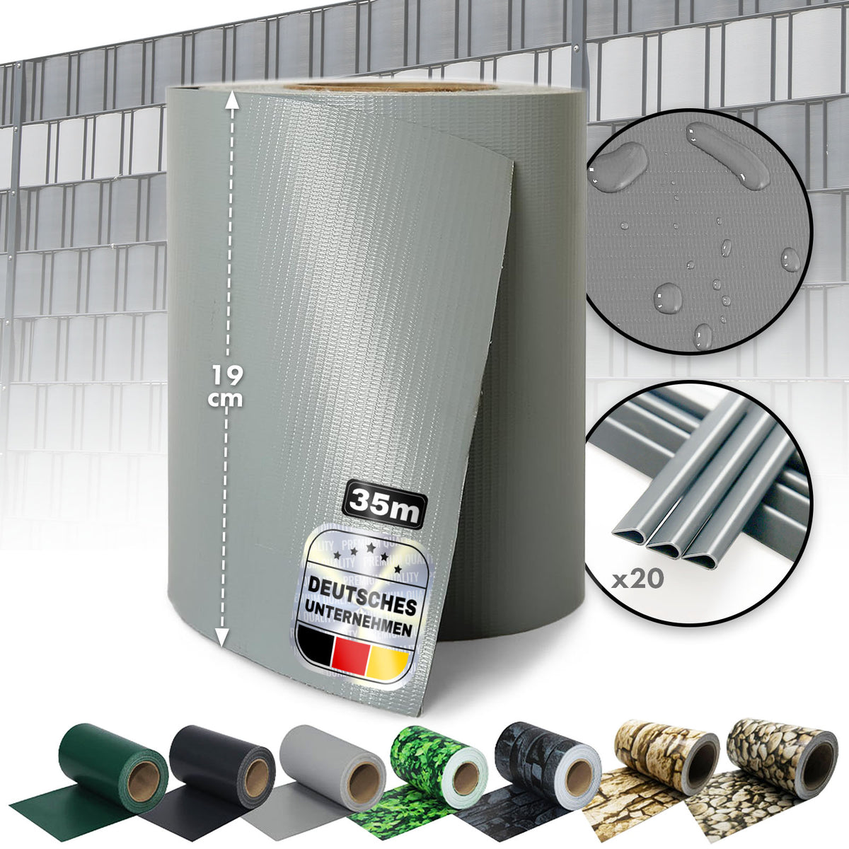 Taśma ogrodzeniowa z PVC | Do ogrodzeń siatkowych | 3 kolory + 4 wzory