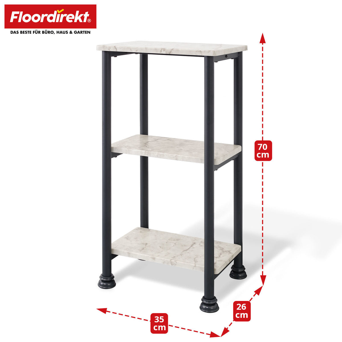 Regał stojący | Charles | Nowoczesny regał o wyglądzie marmuru ze stabilną konstrukcją stalową | Dostępny w wersji 3- lub 4-poziomowej