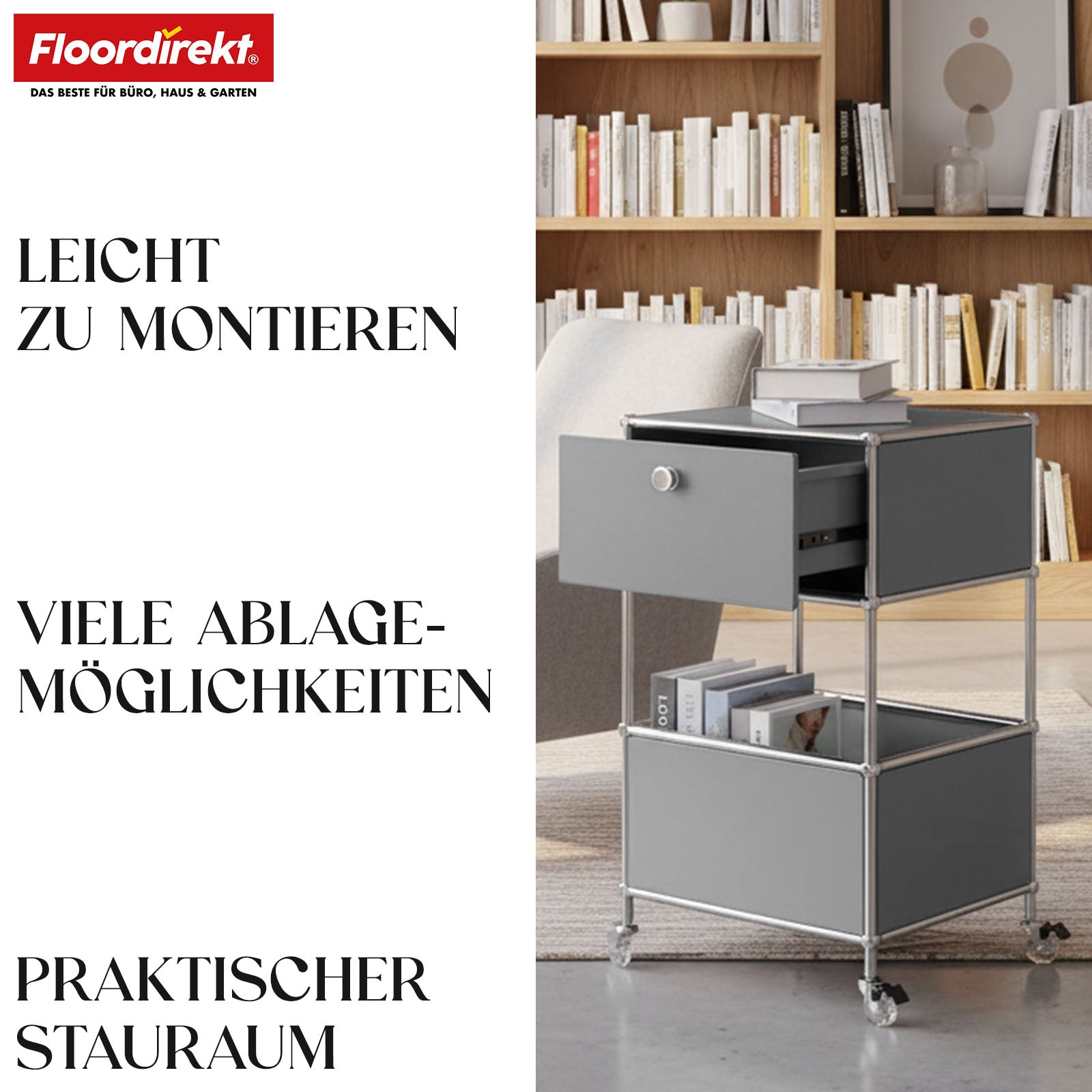 Regał metalowy | Concept Epure MK-145 | 3-poziomowy kontener na kółkach z szufladą i półkami | Dostępny w kilku kolorach