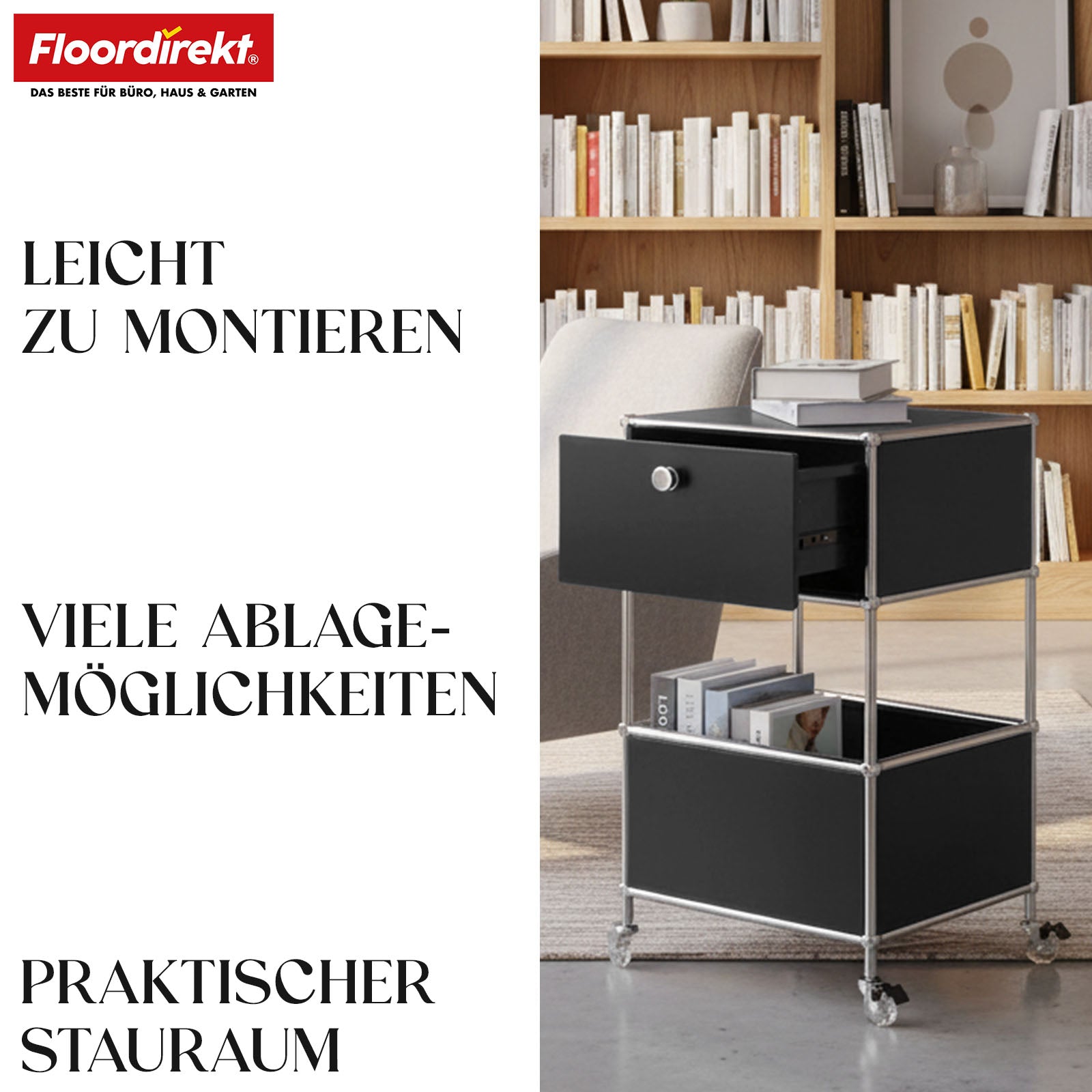 Regał metalowy | Concept Epure MK-145 | 3-poziomowy kontener na kółkach z szufladą i półkami | Dostępny w kilku kolorach