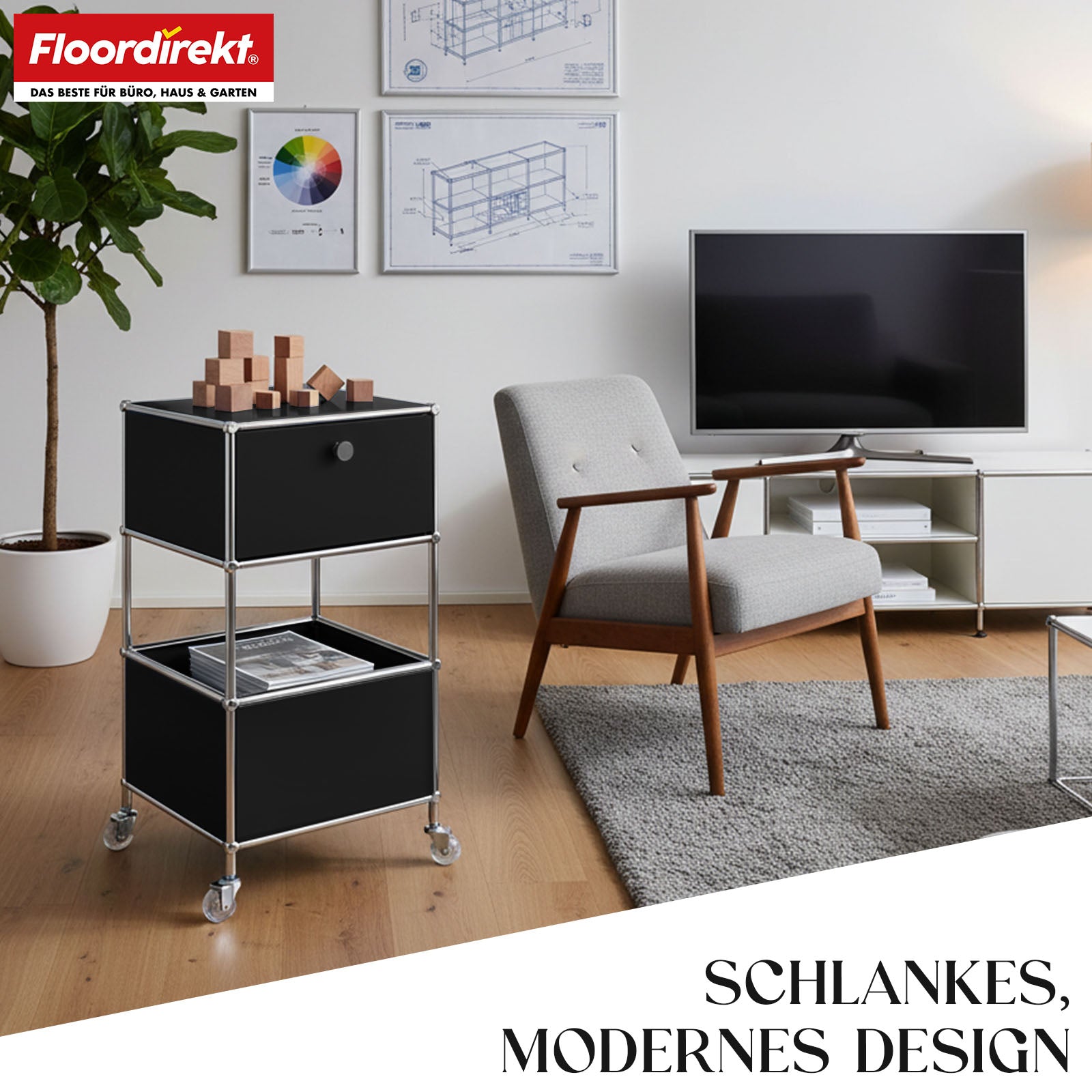 Regał metalowy | Concept Epure MK-145 | 3-poziomowy kontener na kółkach z szufladą i półkami | Dostępny w kilku kolorach