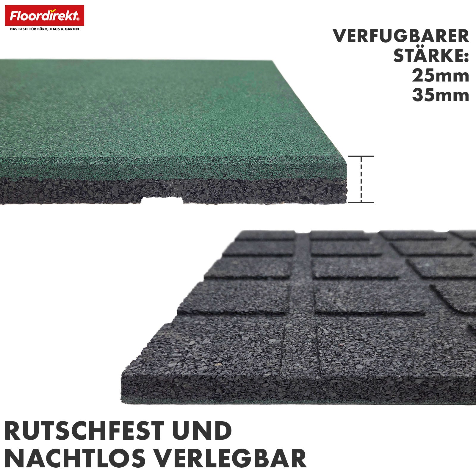Mata zabezpieczająca przed upadkiem | Play Protect | Antypoślizgowa, wytrzymała gumowa ochrona podłogi | Różne grubości i kolory | 50 x 50 cm