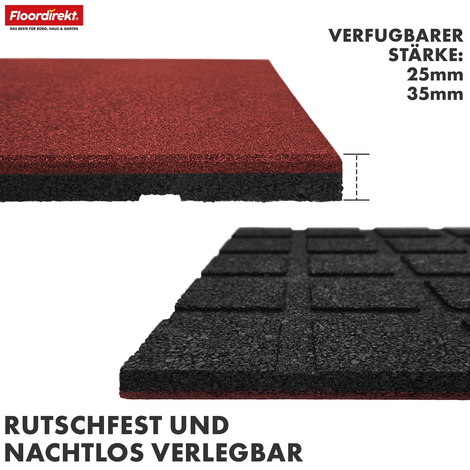Mata zabezpieczająca przed upadkiem | Play Protect | Antypoślizgowa, wytrzymała gumowa ochrona podłogi | Różne grubości i kolory | 50 x 50 cm