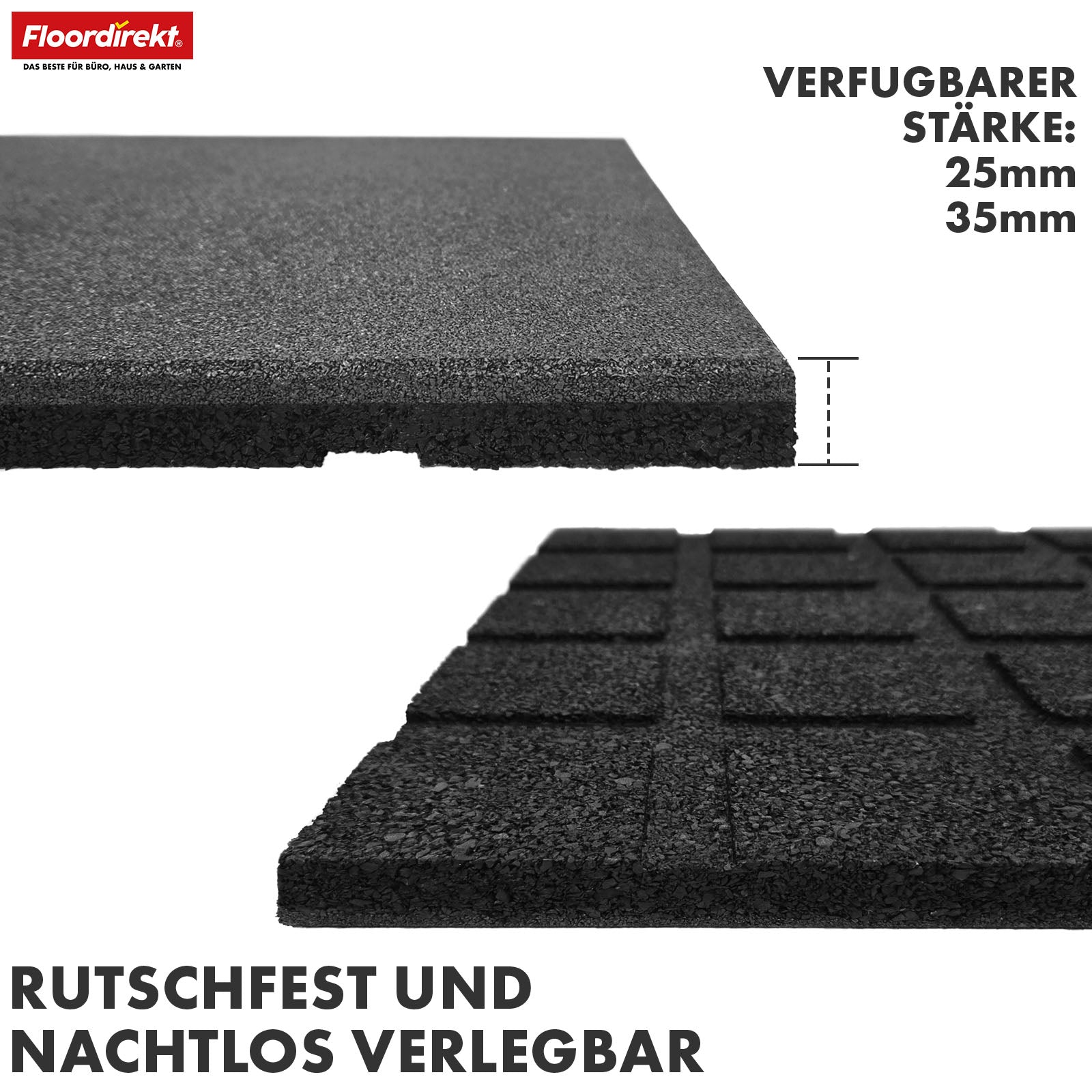 Mata zabezpieczająca przed upadkiem | Play Protect | Antypoślizgowa, wytrzymała gumowa ochrona podłogi | Różne grubości i kolory | 50 x 50 cm