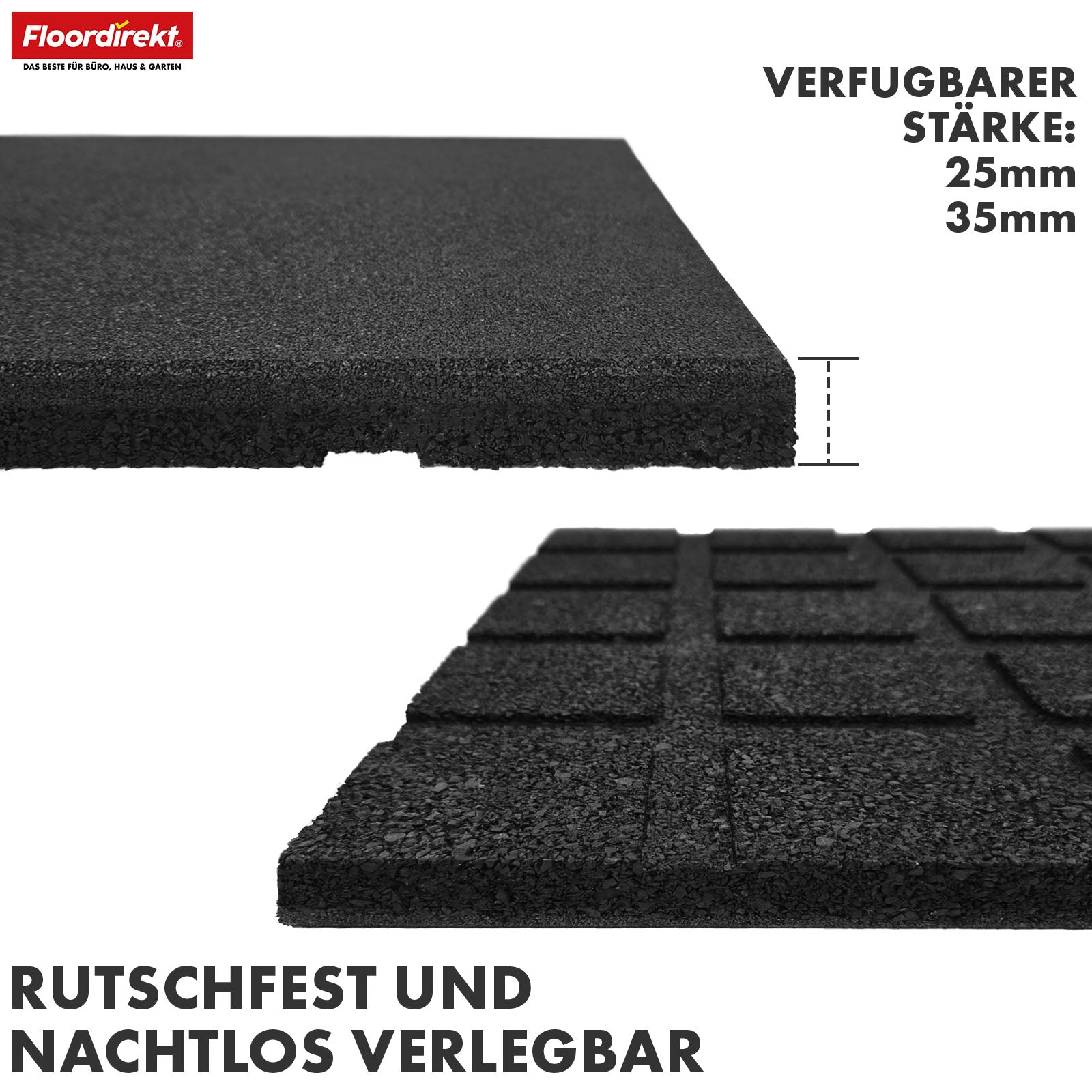 Mata zabezpieczająca przed upadkiem | Play Protect | Antypoślizgowa, wytrzymała gumowa ochrona podłogi | Różne grubości i kolory | 50 x 50 cm
