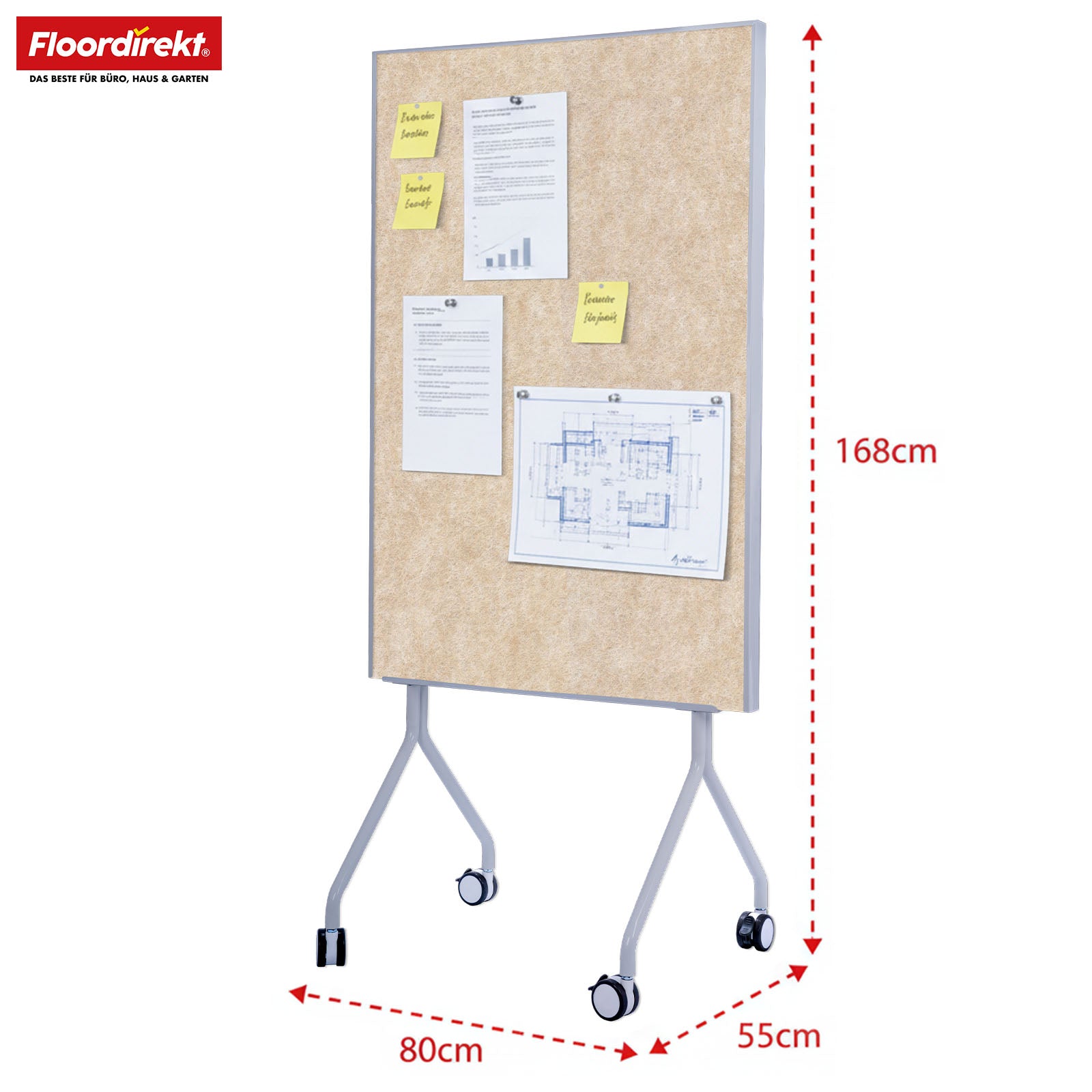 Mobilna tablica prezentacyjna | Giant | Dwustronna tablica filcowa 80 x 120 cm z blokowanymi kółkami i półką | Dostępna w kilku kolorach