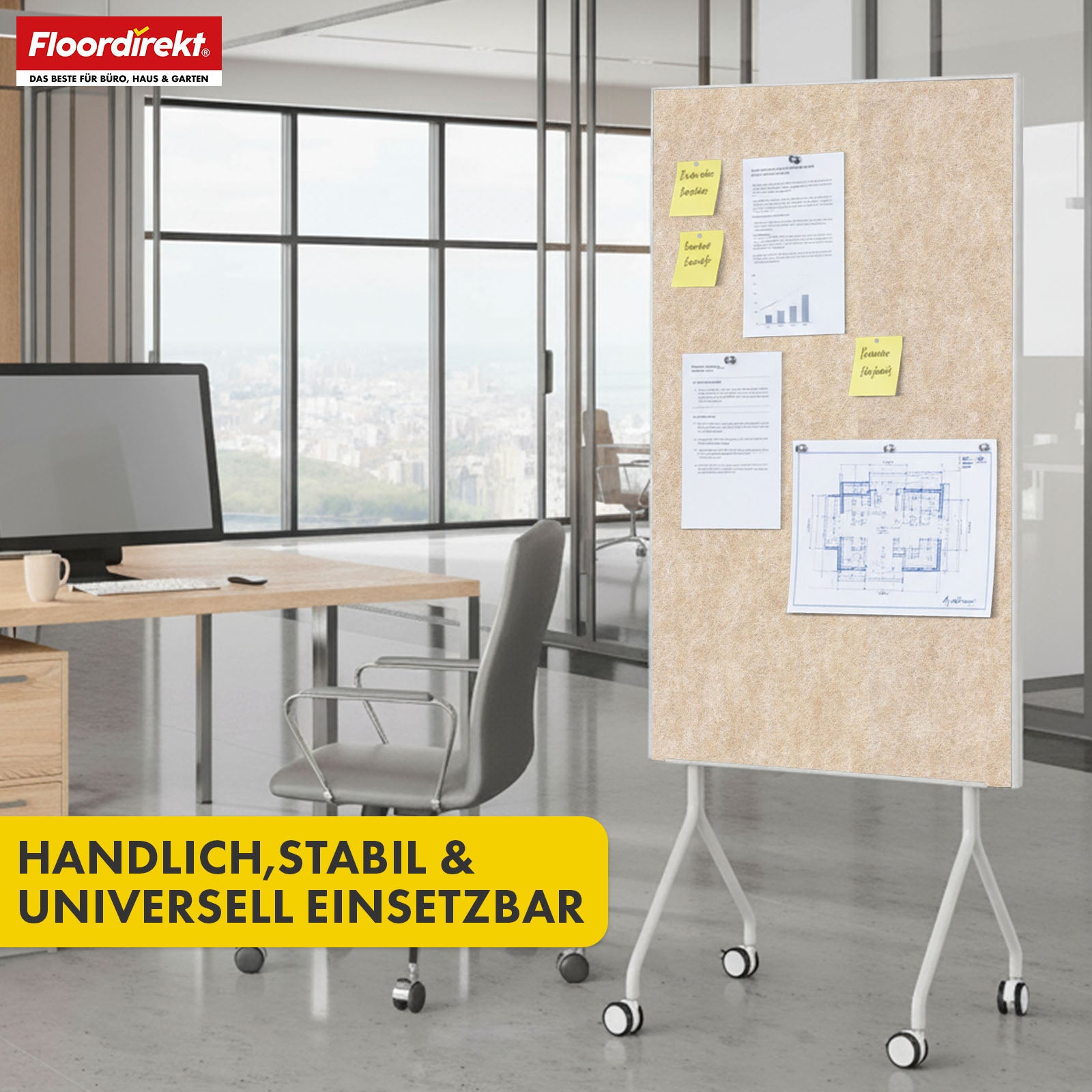 Mobilna tablica prezentacyjna | Giant | Dwustronna tablica filcowa 80 x 120 cm z blokowanymi kółkami i półką | Dostępna w kilku kolorach