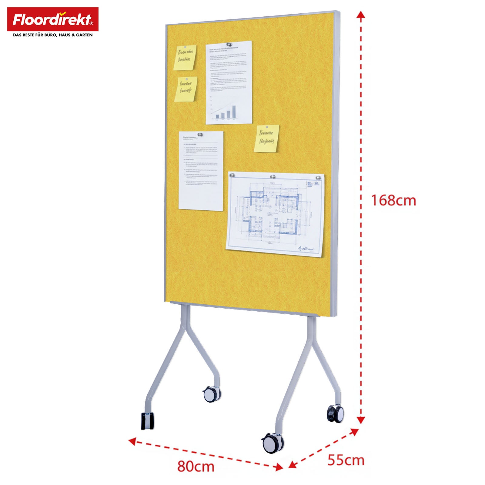 Mobilna tablica prezentacyjna | Giant | Dwustronna tablica filcowa 80 x 120 cm z blokowanymi kółkami i półką | Dostępna w kilku kolorach