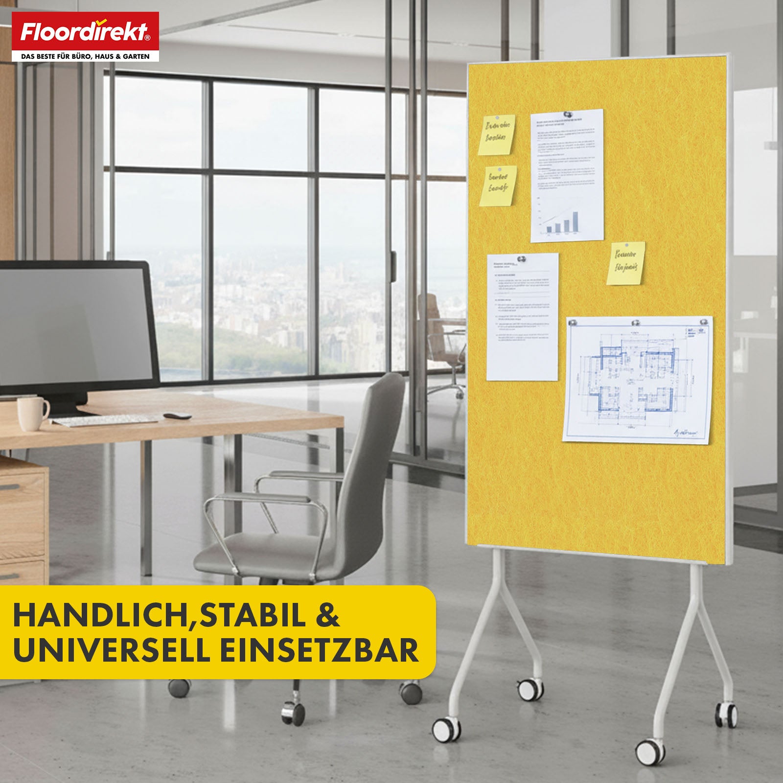 Mobilna tablica prezentacyjna | Giant | Dwustronna tablica filcowa 80 x 120 cm z blokowanymi kółkami i półką | Dostępna w kilku kolorach