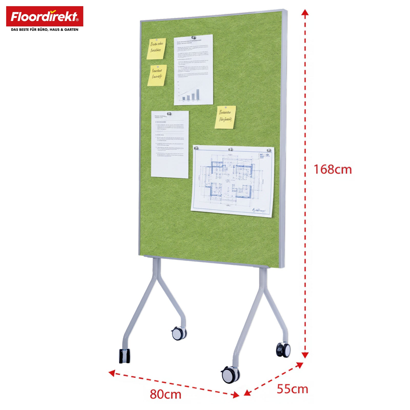 Mobilna tablica prezentacyjna | Giant | Dwustronna tablica filcowa 80 x 120 cm z blokowanymi kółkami i półką | Dostępna w kilku kolorach