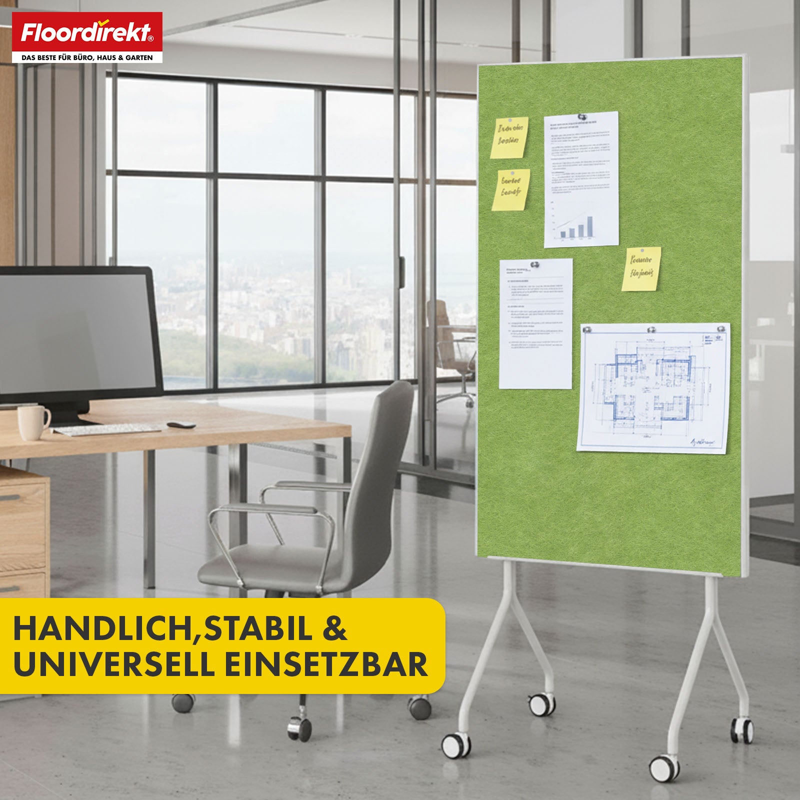 Mobilna tablica prezentacyjna | Giant | Dwustronna tablica filcowa 80 x 120 cm z blokowanymi kółkami i półką | Dostępna w kilku kolorach