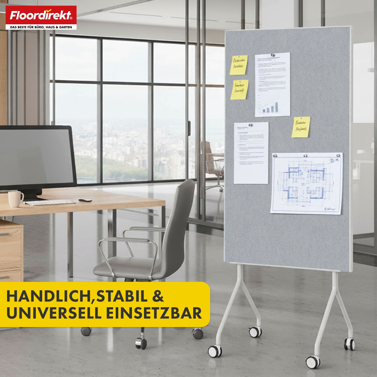 Mobilna tablica prezentacyjna | Giant | Dwustronna tablica filcowa 80 x 120 cm z blokowanymi kółkami i półką | Dostępna w kilku kolorach
