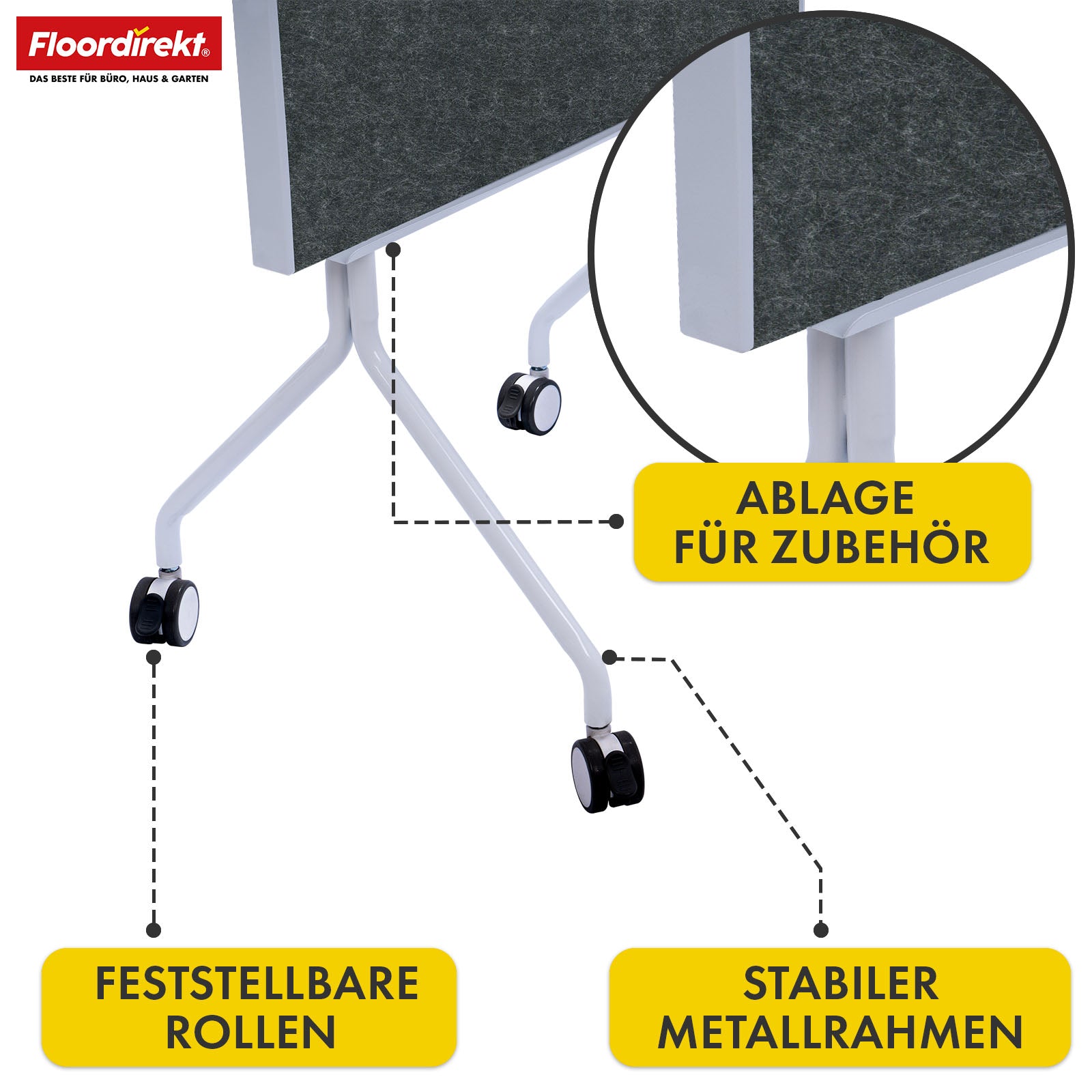 Mobilna tablica prezentacyjna | Giant | Dwustronna tablica filcowa 80 x 120 cm z blokowanymi kółkami i półką | Dostępna w kilku kolorach
