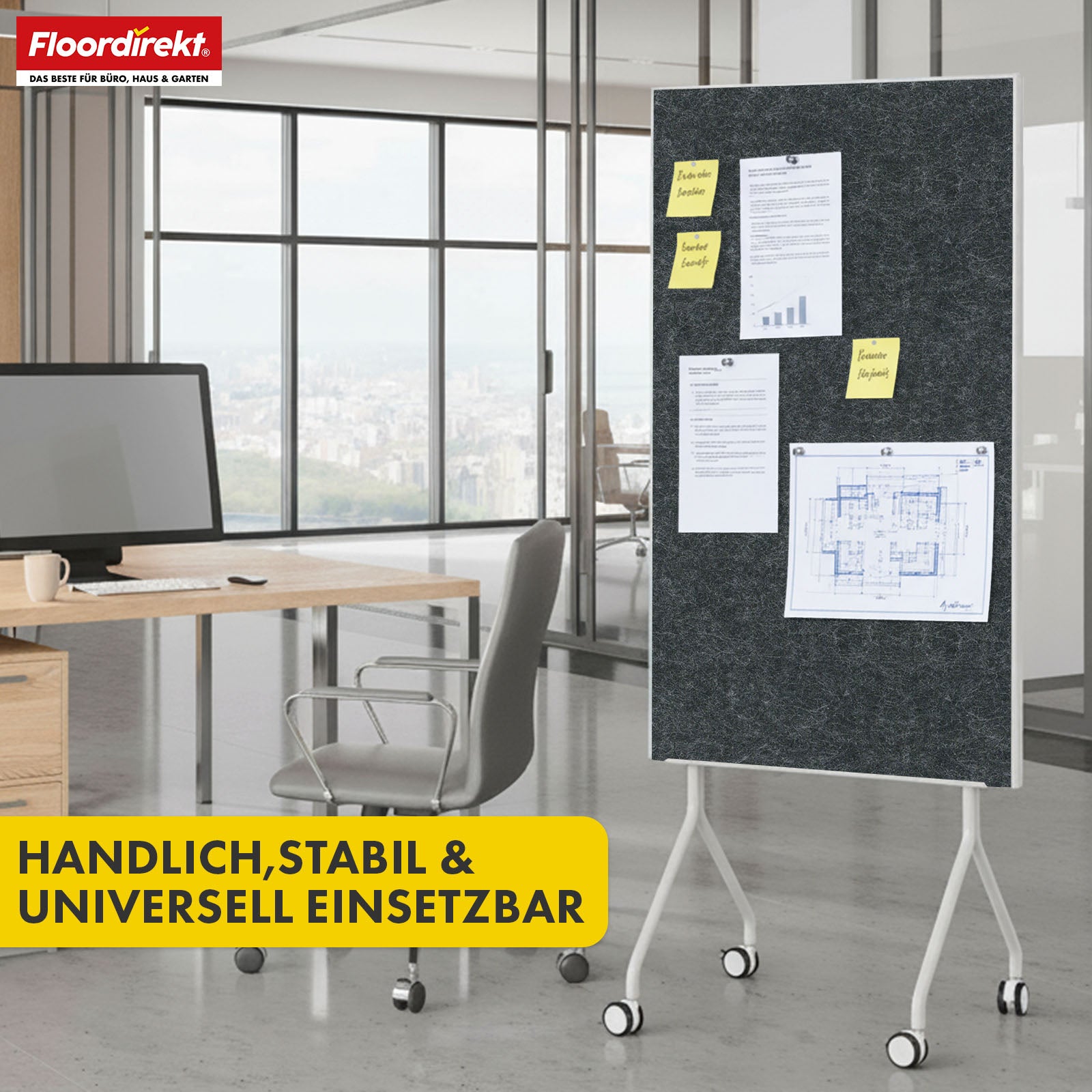 Mobilna tablica prezentacyjna | Giant | Dwustronna tablica filcowa 80 x 120 cm z blokowanymi kółkami i półką | Dostępna w kilku kolorach