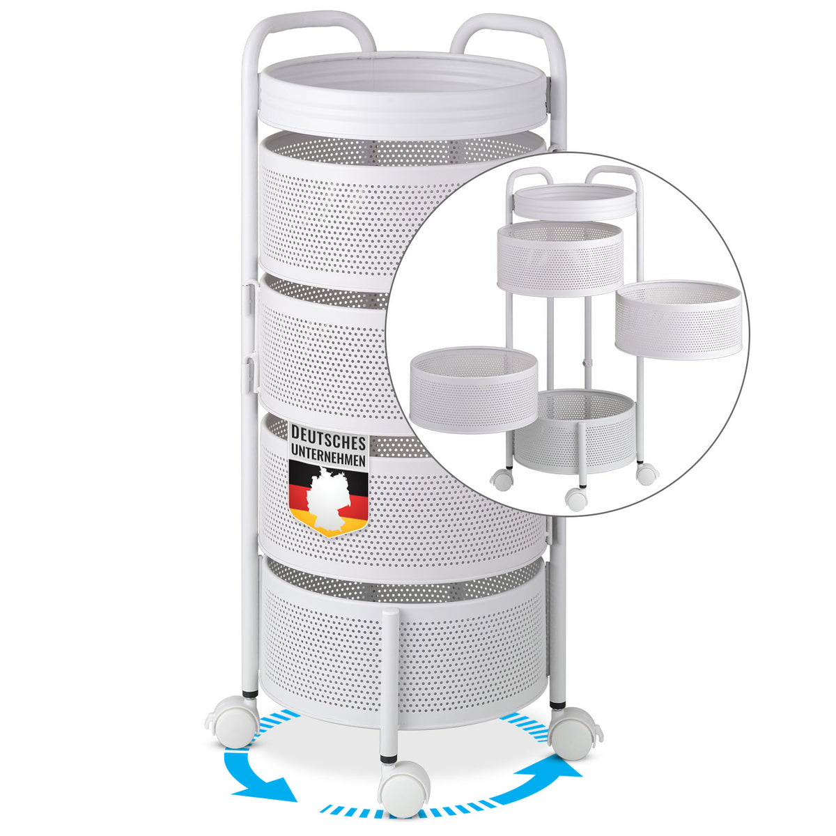 Wózek | Henry | Biały regał stalowy do kuchni i łazienki | 5 półek z wysuwanymi koszami