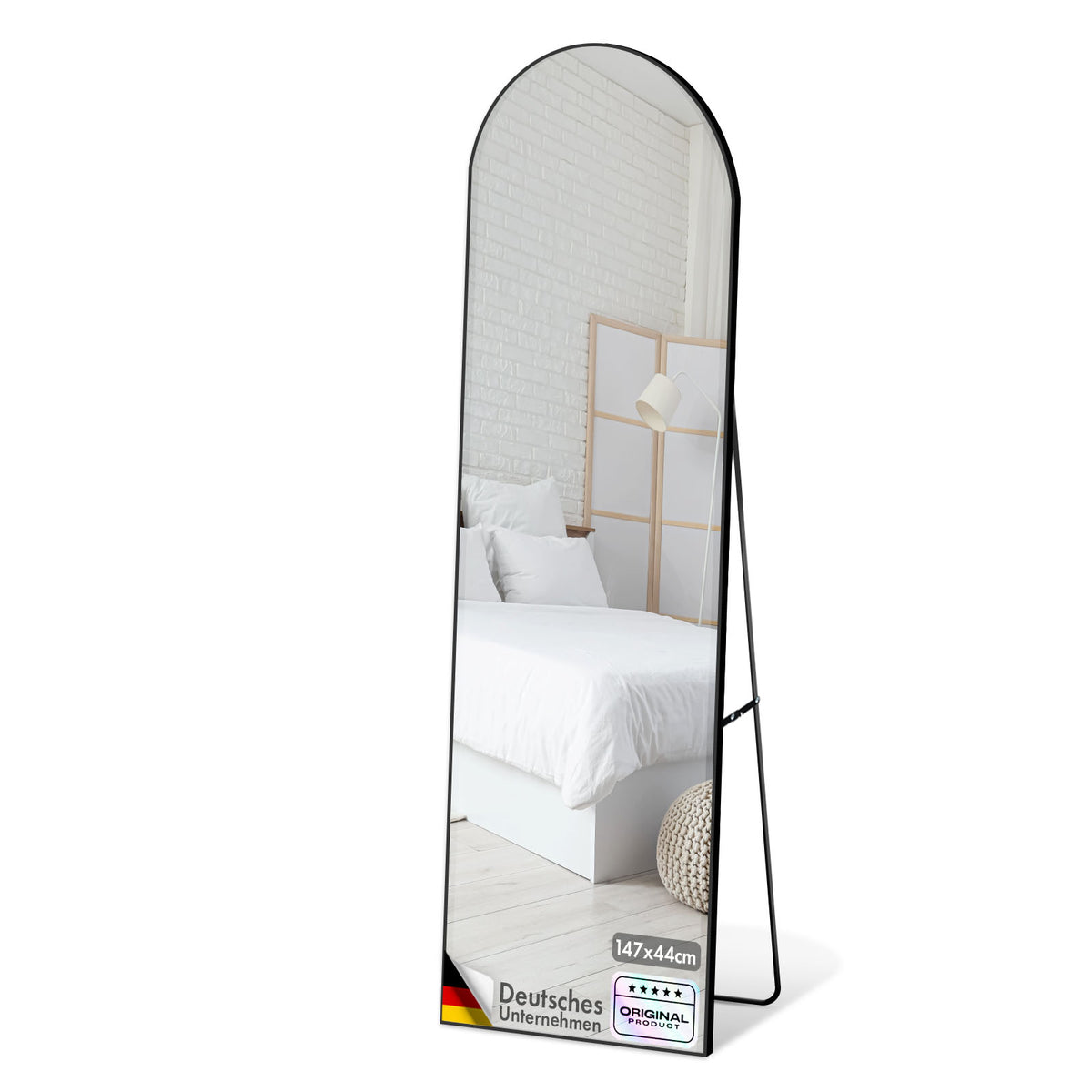 Lustro pełnej długości | Madison | Czarna, wygięta rama aluminiowa | Wolnostojące i montowane na ścianie