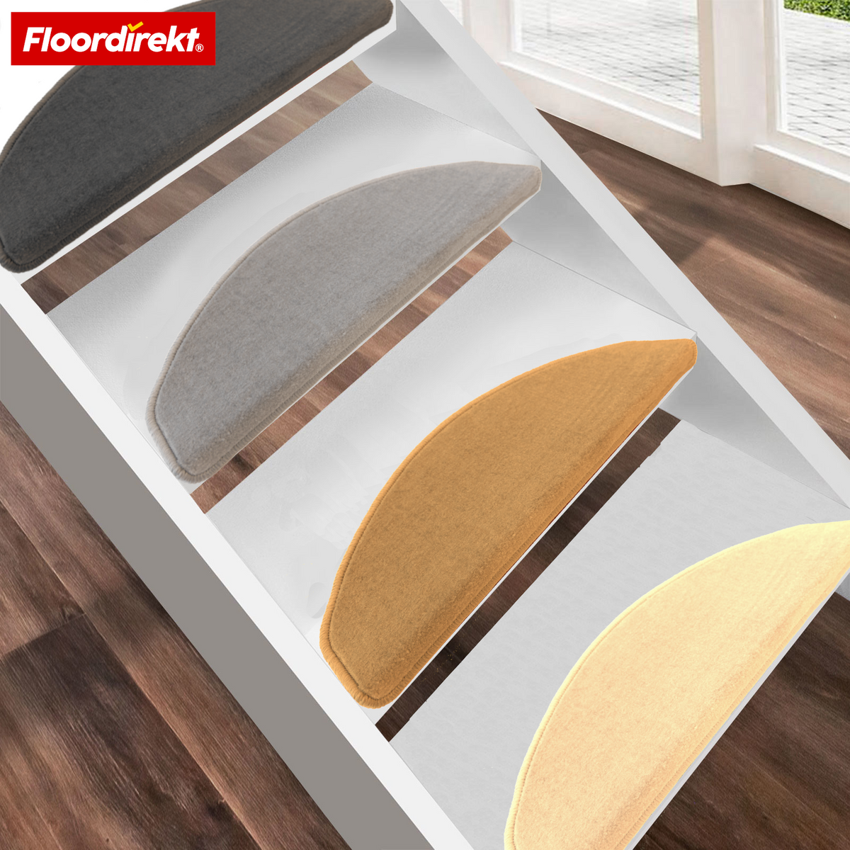Mata schodowa z weluru | Wien | Półokrągła, antypoślizgowa mata na schody z wytrzymałego polipropylenu | Ochrona schodów, wygłuszająca i antystatyczna | Dostępna w 4 nowoczesnych kolorach