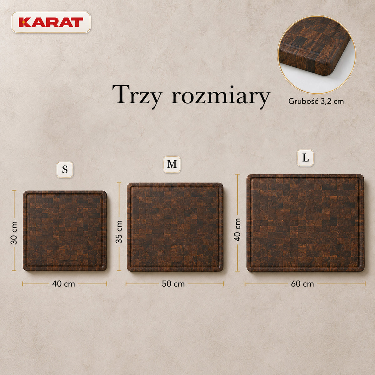 Deska do krojenia | Teak Royal Endgrain | Lite drewno tekowe z rowkiem na soki & uchwytami | 3 rozmiary