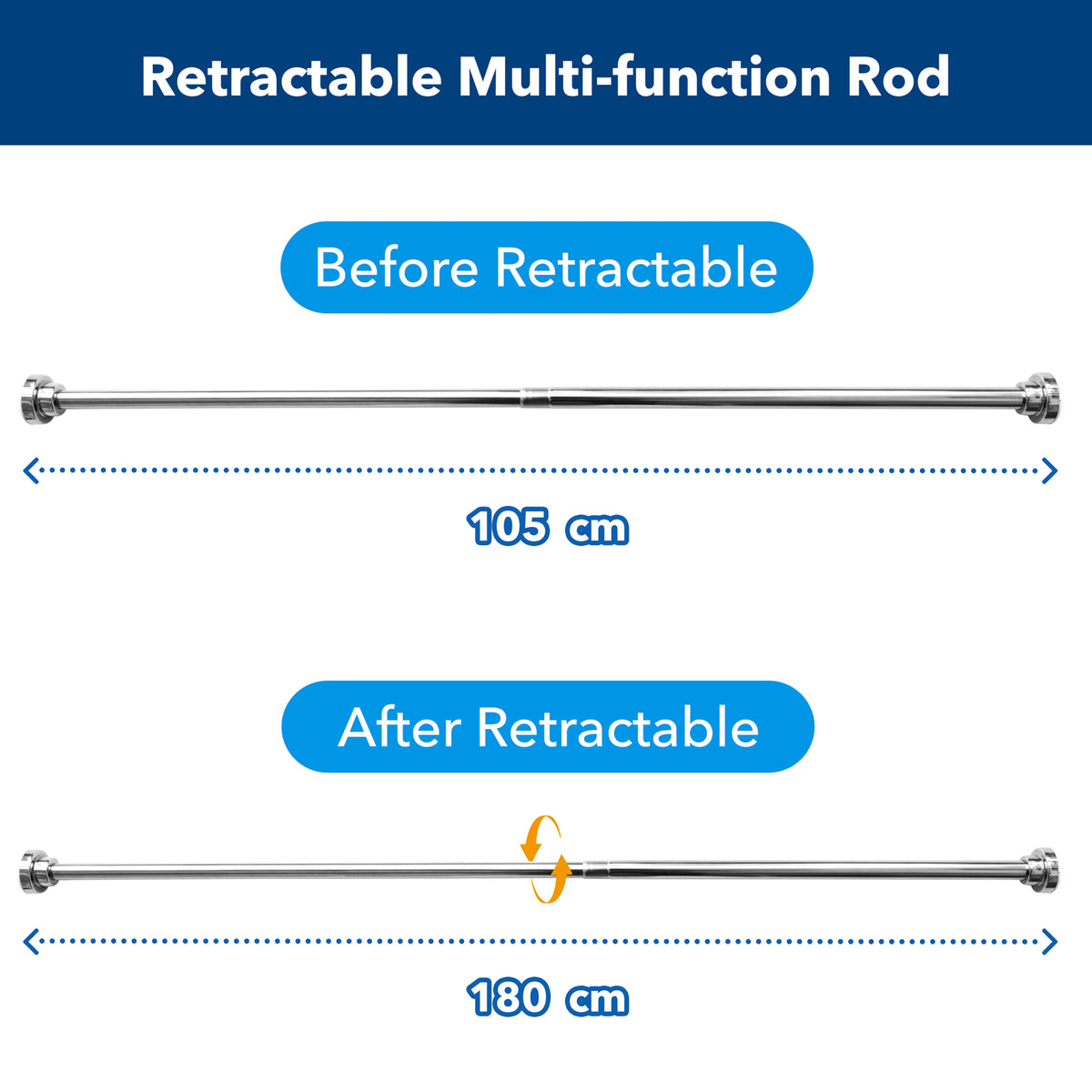 Teleskopowy drążek do zasłon prysznicowych | Płynna regulacja | Uniwersalne zastosowanie