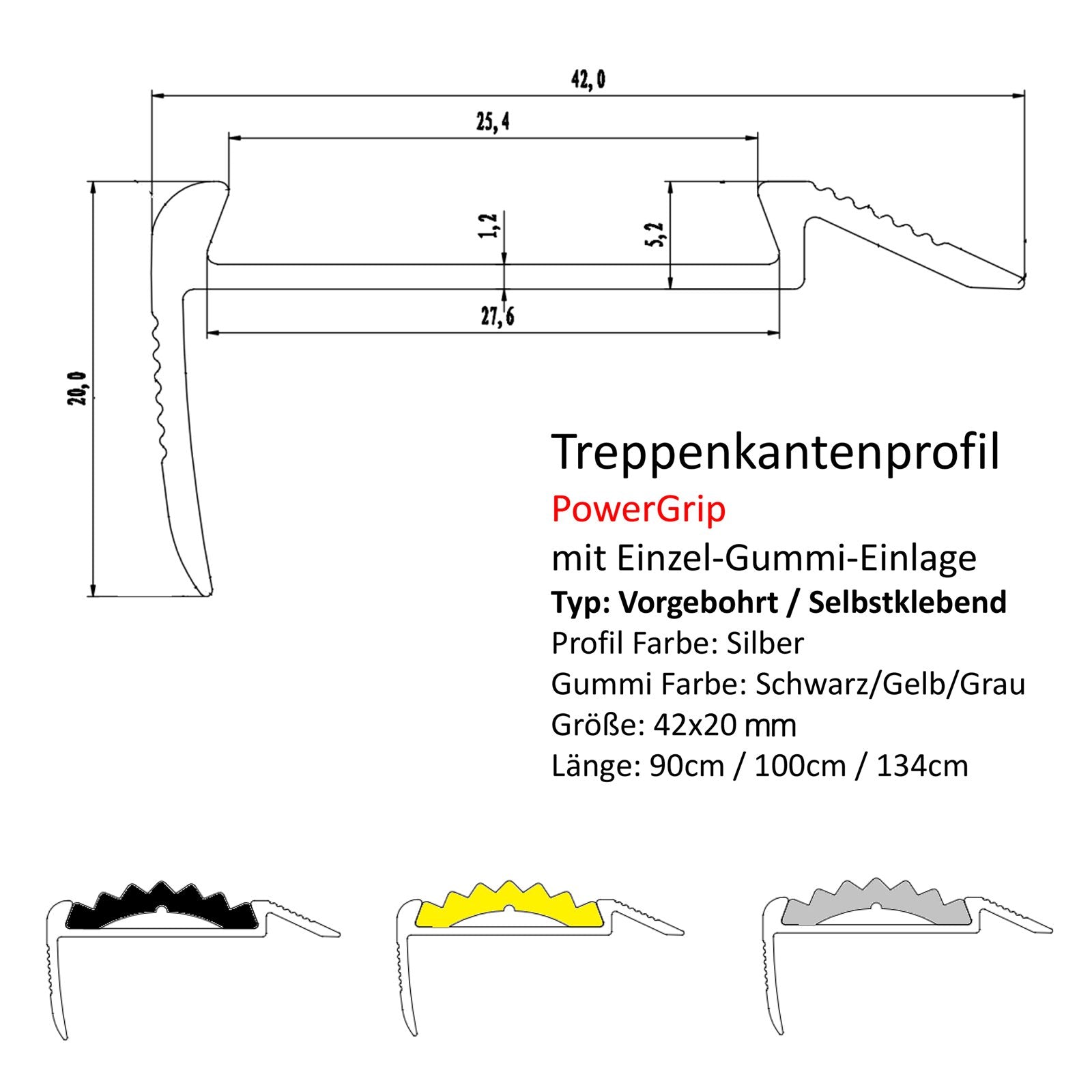 Profil schodowy Power Grip | Gumowa wkładka | Nawiercone otwory