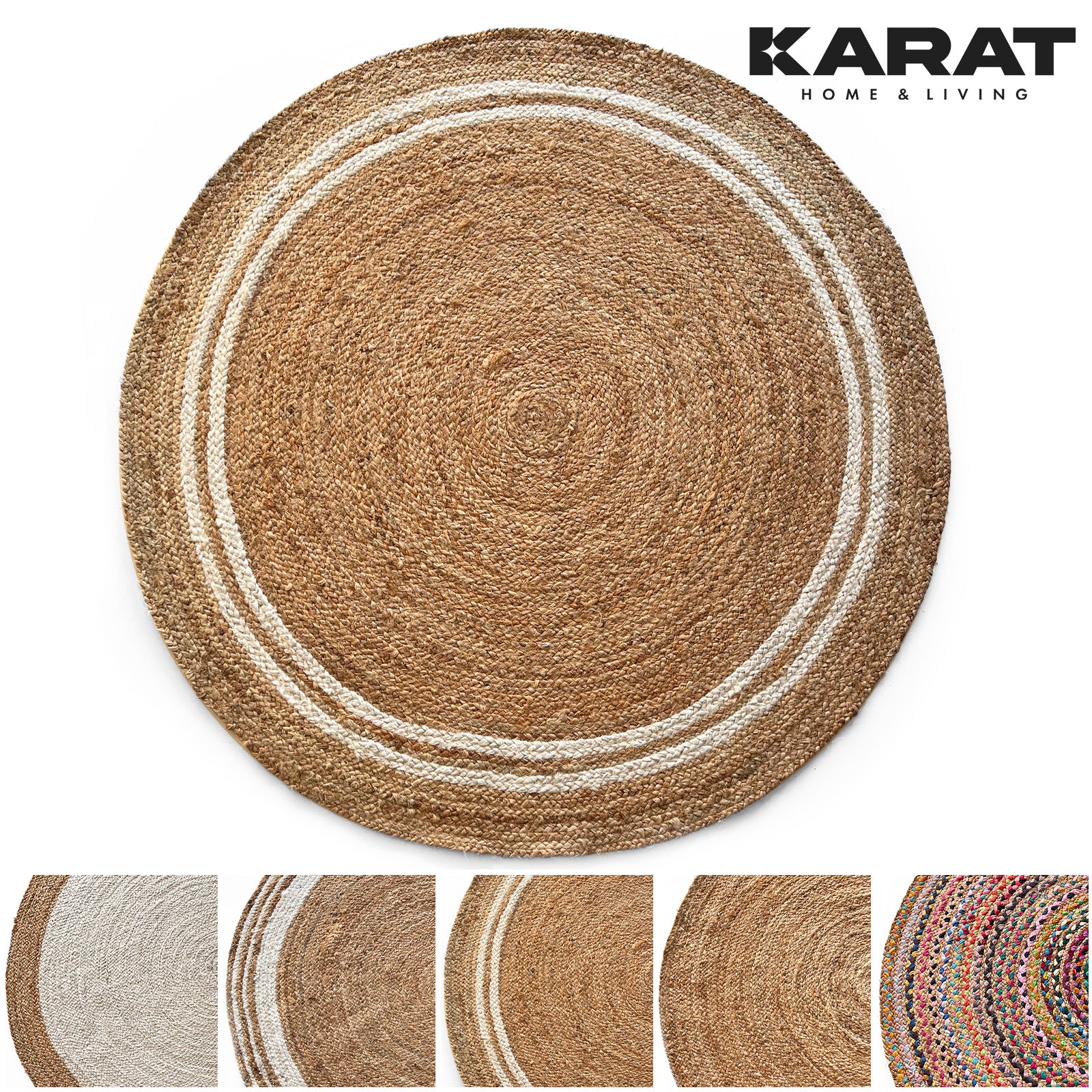 Dywan jutowy Mumbai | Okrągły | Ręcznie tkany | Wykonany z włókien naturalnych | Różne rozmiary