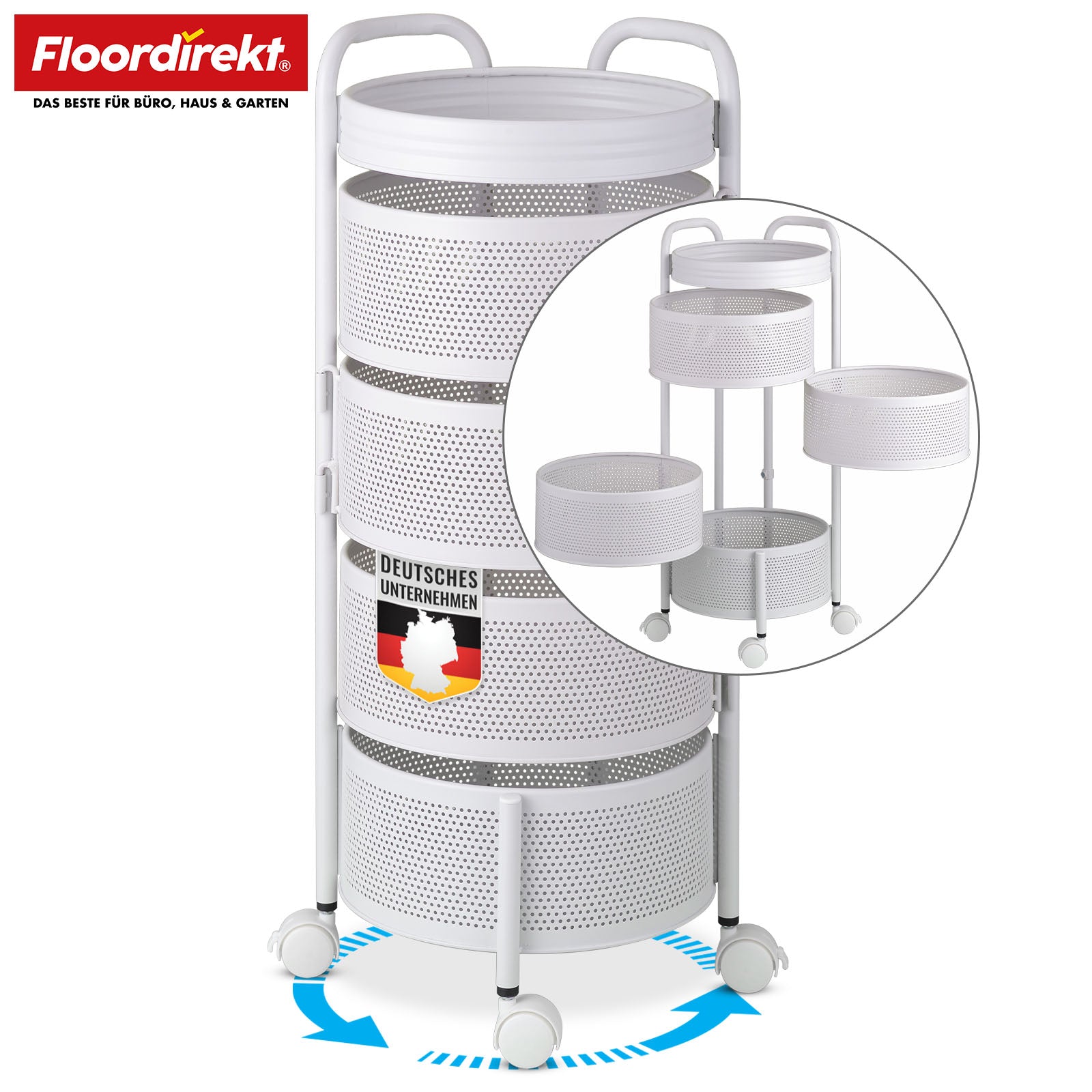 Wózek | Henry | Wózek kuchenny ze stali na kółkach | Wózek serwisowy | 3 lub 5 poziomów | Biały & Czarny