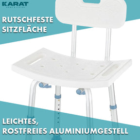 Stołek pod prysznic | Jonah | Regulowana wysokość z oparciem | Ergonomiczne krzesło do wanny i pod prysznic, antypoślizgowe i stabilne, nośność do 150 kg